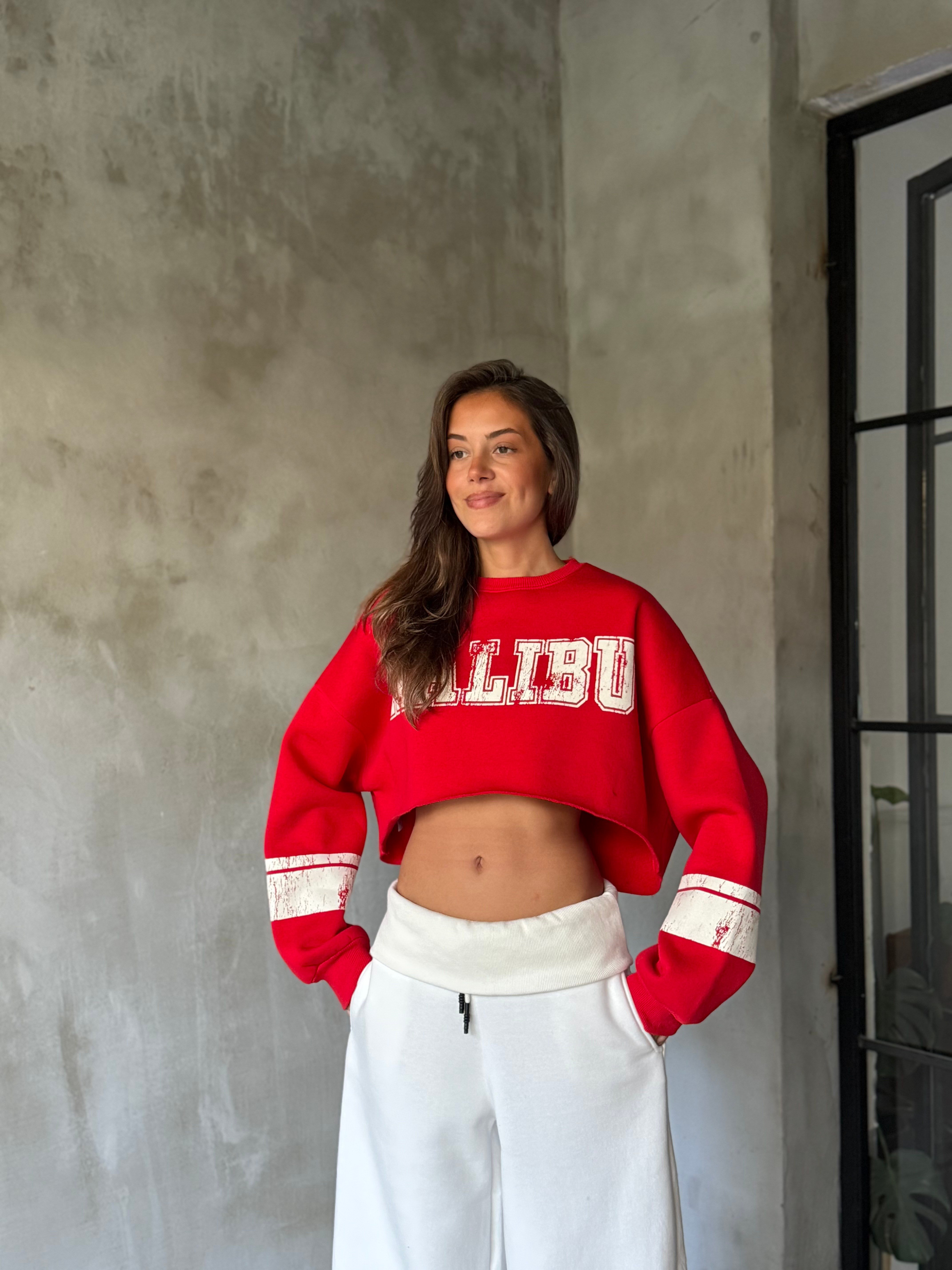 Malibu Crop Oversize Sweatshirt - Kırmızı - Dominatrend