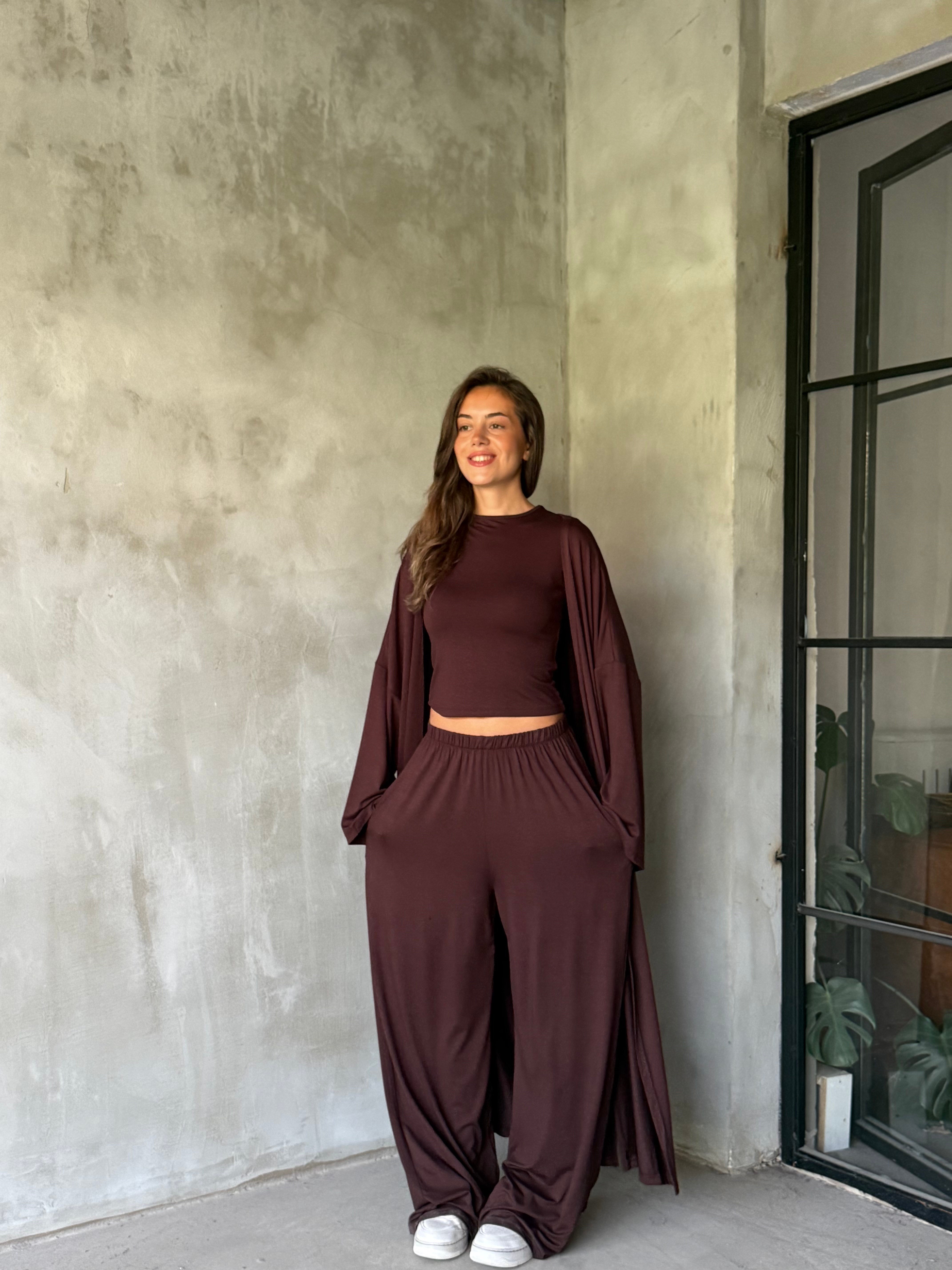 Modal Dökümlü 3'lü Takım - Kahverengi - Dominatrend