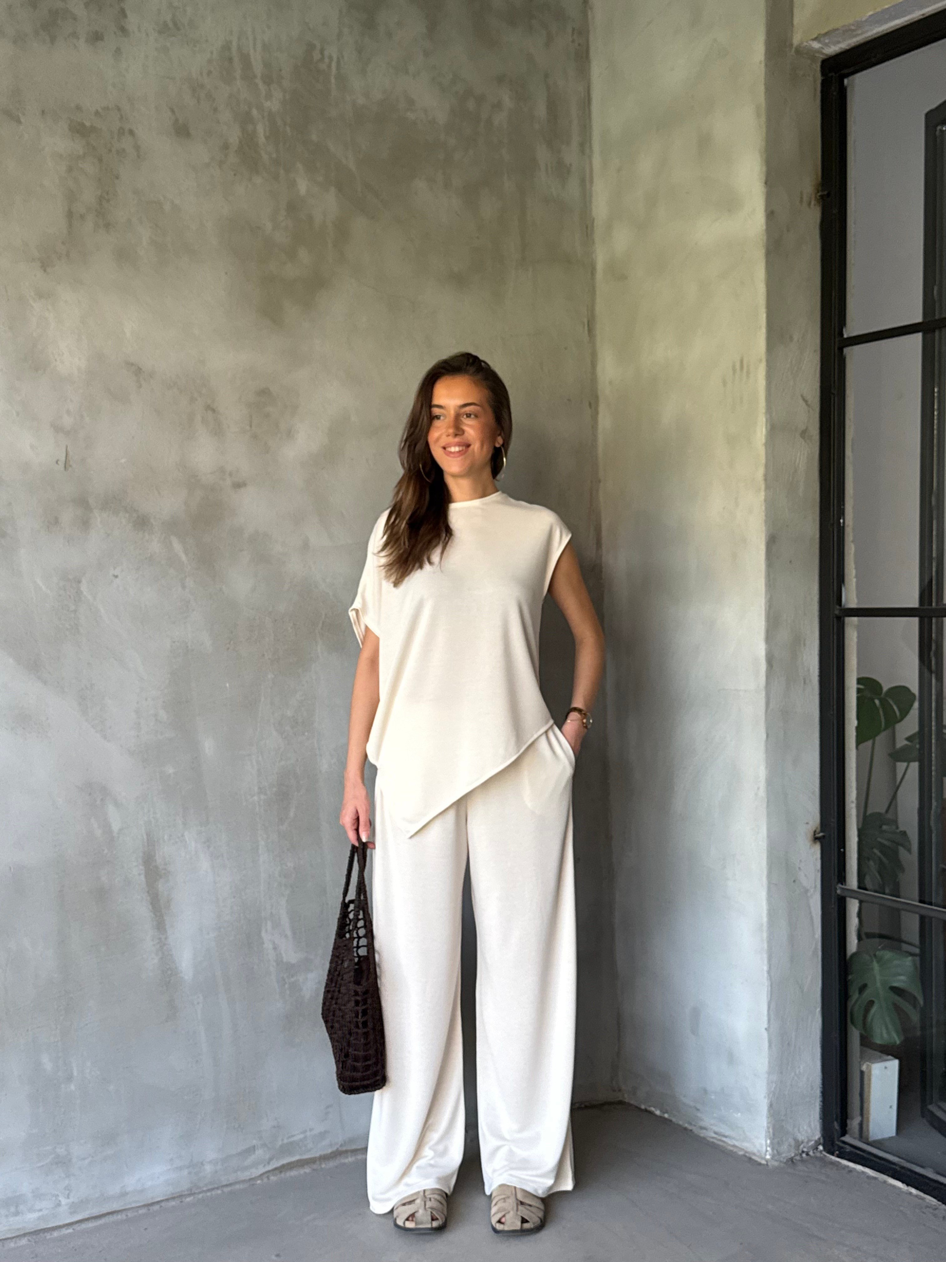 Modal Pike Asimetrik Takım - Krem - Dominatrend