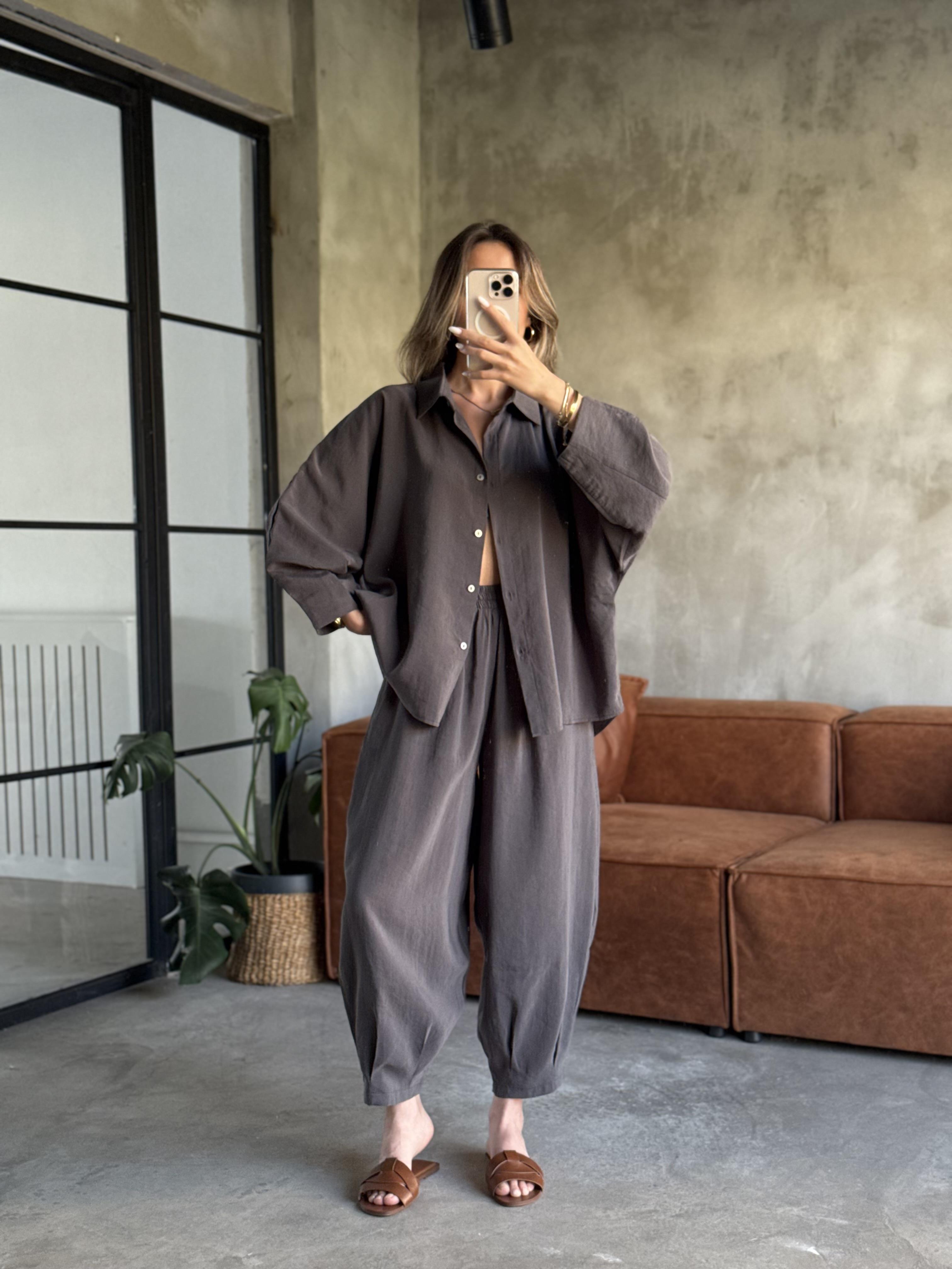 Modal Tensel Dökümlü Salaş Takım- Füme - Dominatrend