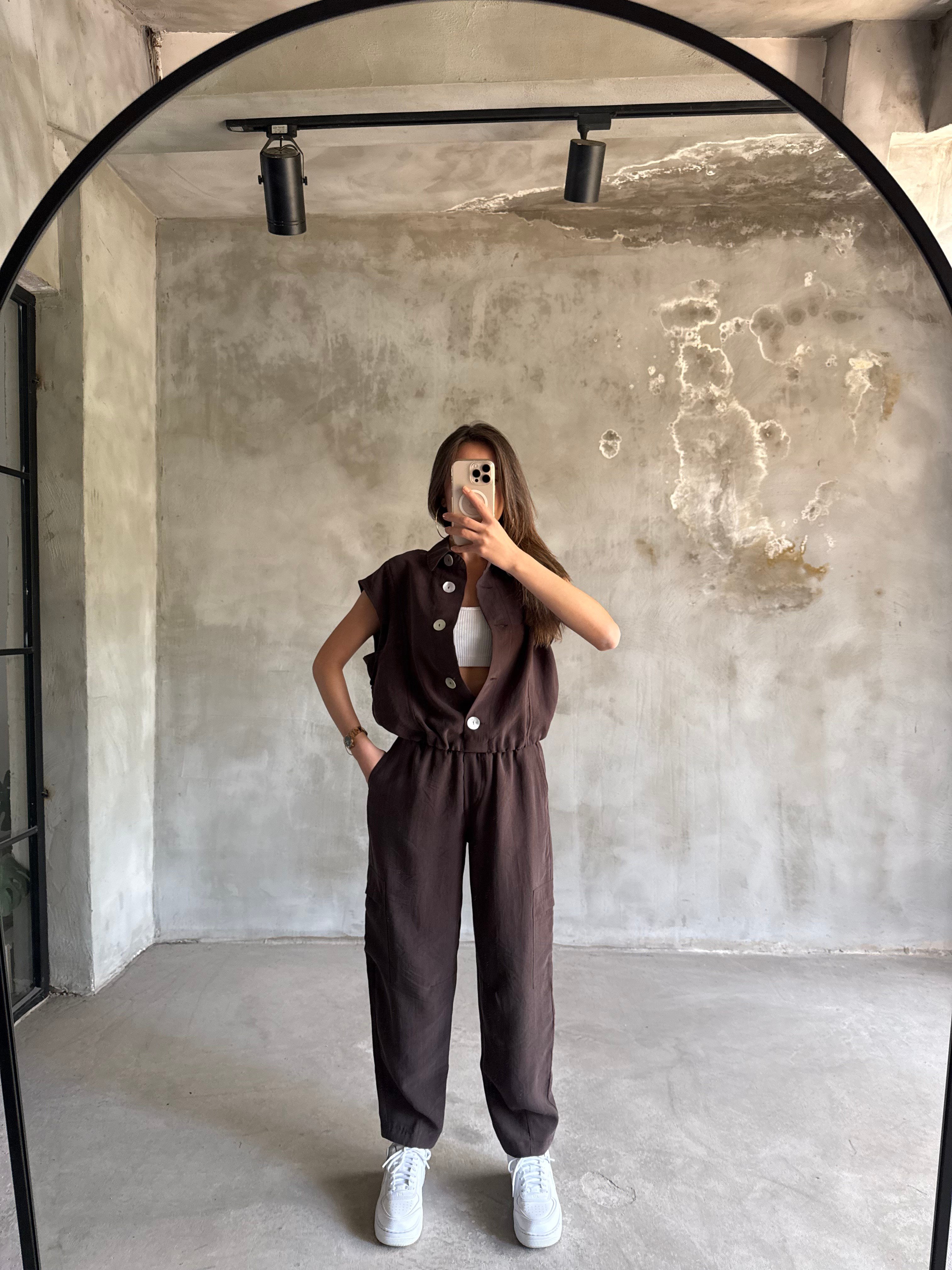 Modal Tensel Yelekli Takım - Kahverengi - Dominatrend
