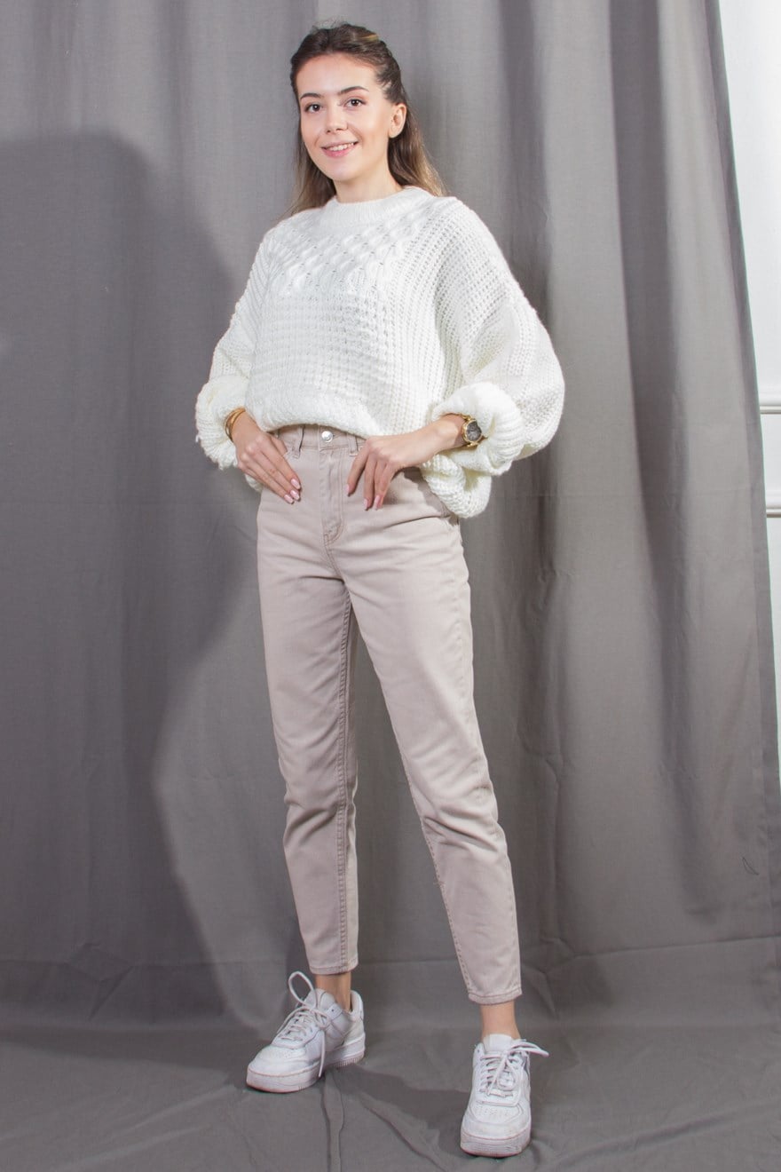 Mom Jean Pantolon - Bej - Dominatrend