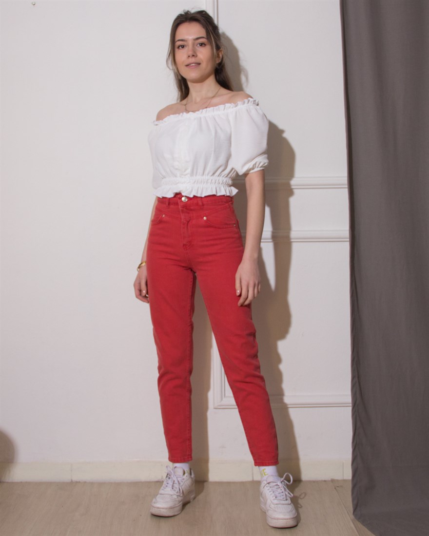 Mom Jean Pantolon - Nar Çiçeği - Dominatrend