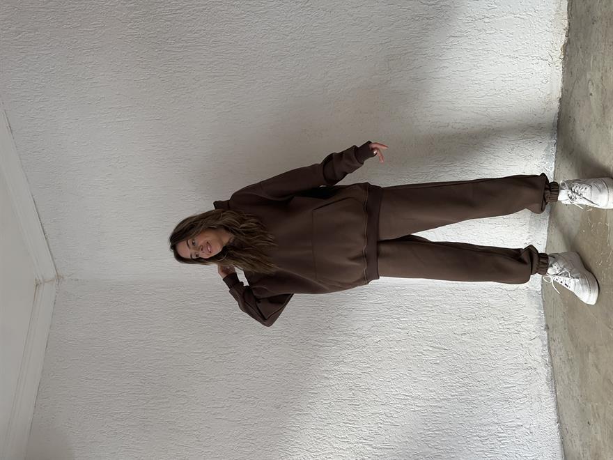 Oversize Basic Eşofman Takımı - Kahverengi - Dominatrend
