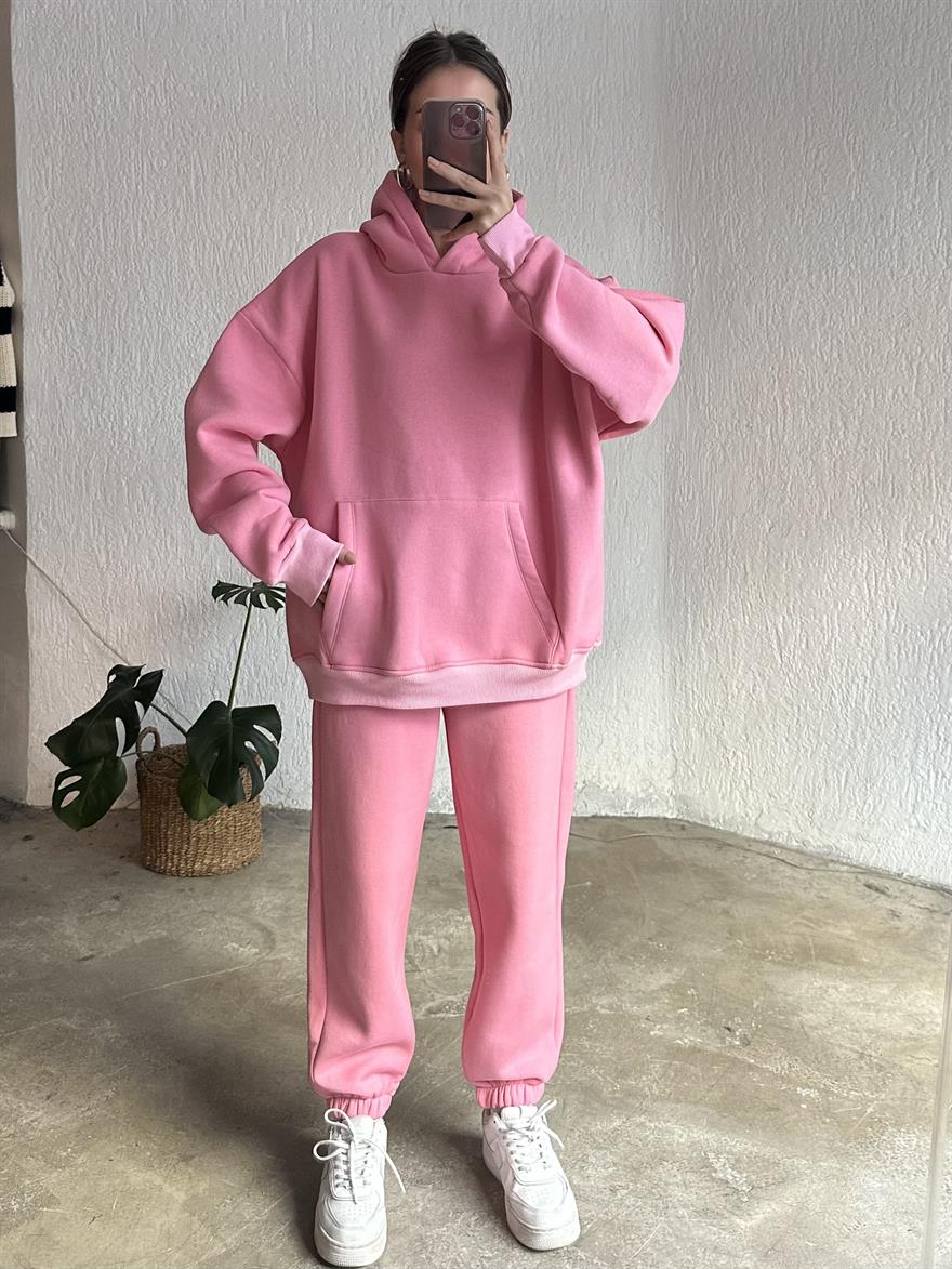Oversize Basic Eşofman Takımı - Pembe - Dominatrend