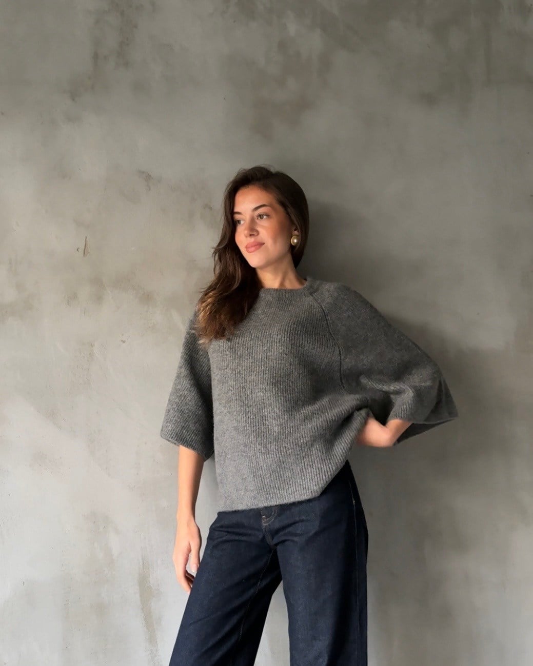 Oversize Fakir Kol Örme Kazak - Antrasit - Dominatrend