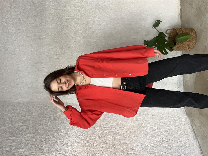 Oversize Keten Narçiçeği Gömlek - Dominatrend