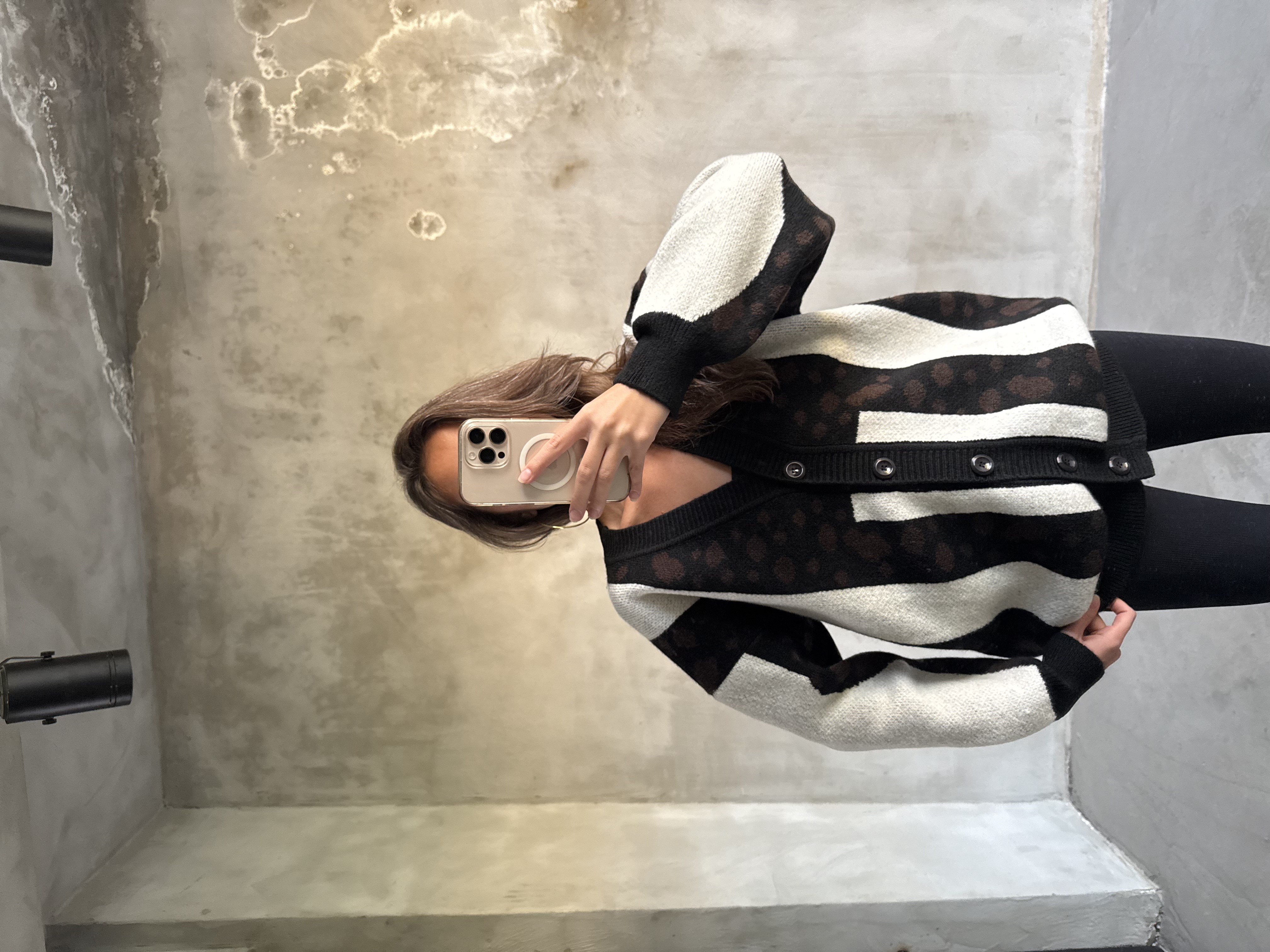 Oversize Örme Triko Hırka Siyah - Krem - Dominatrend