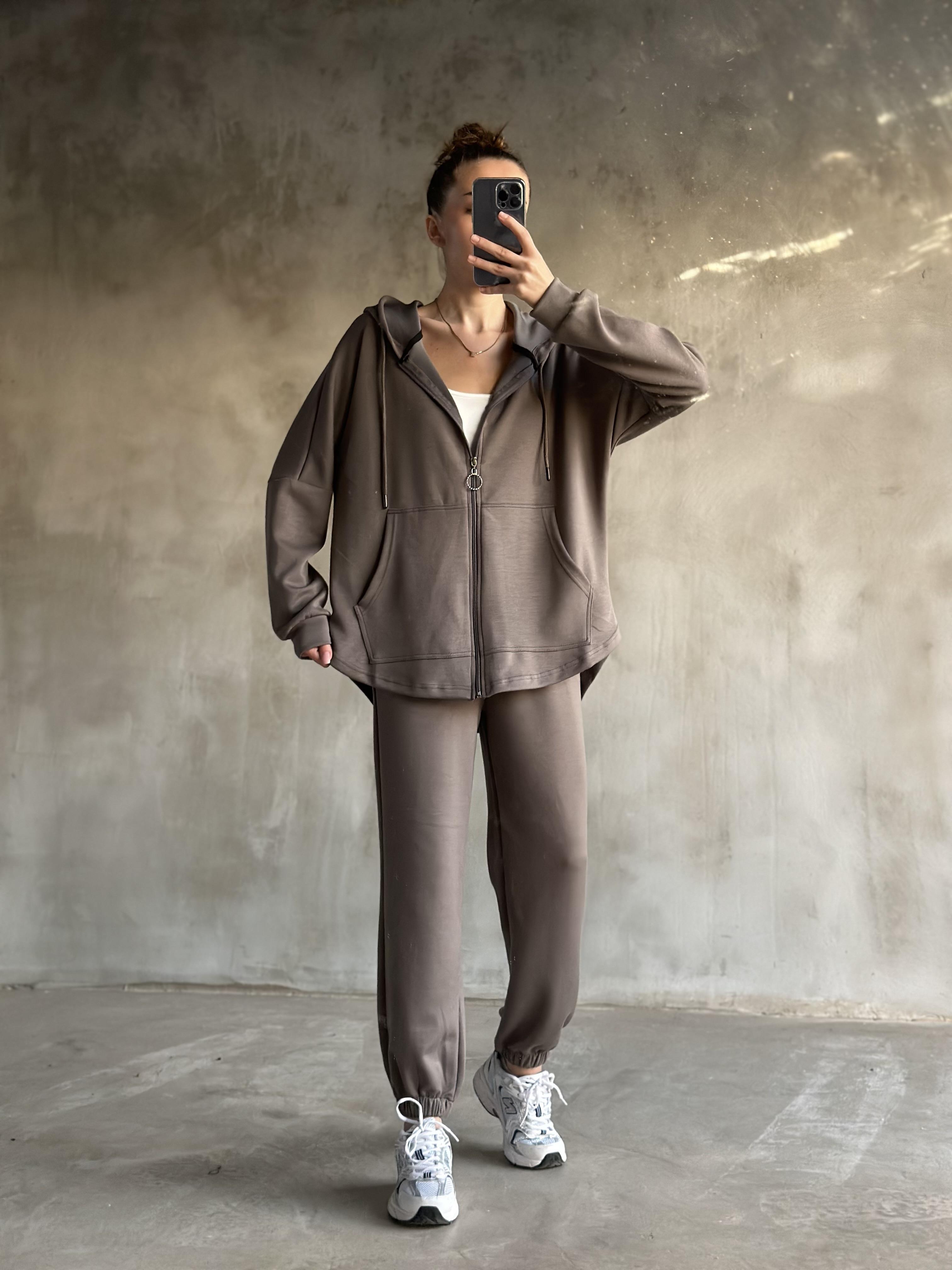 Oysh Uzun Hırkalı Jogger Takım - Vizon - Dominatrend