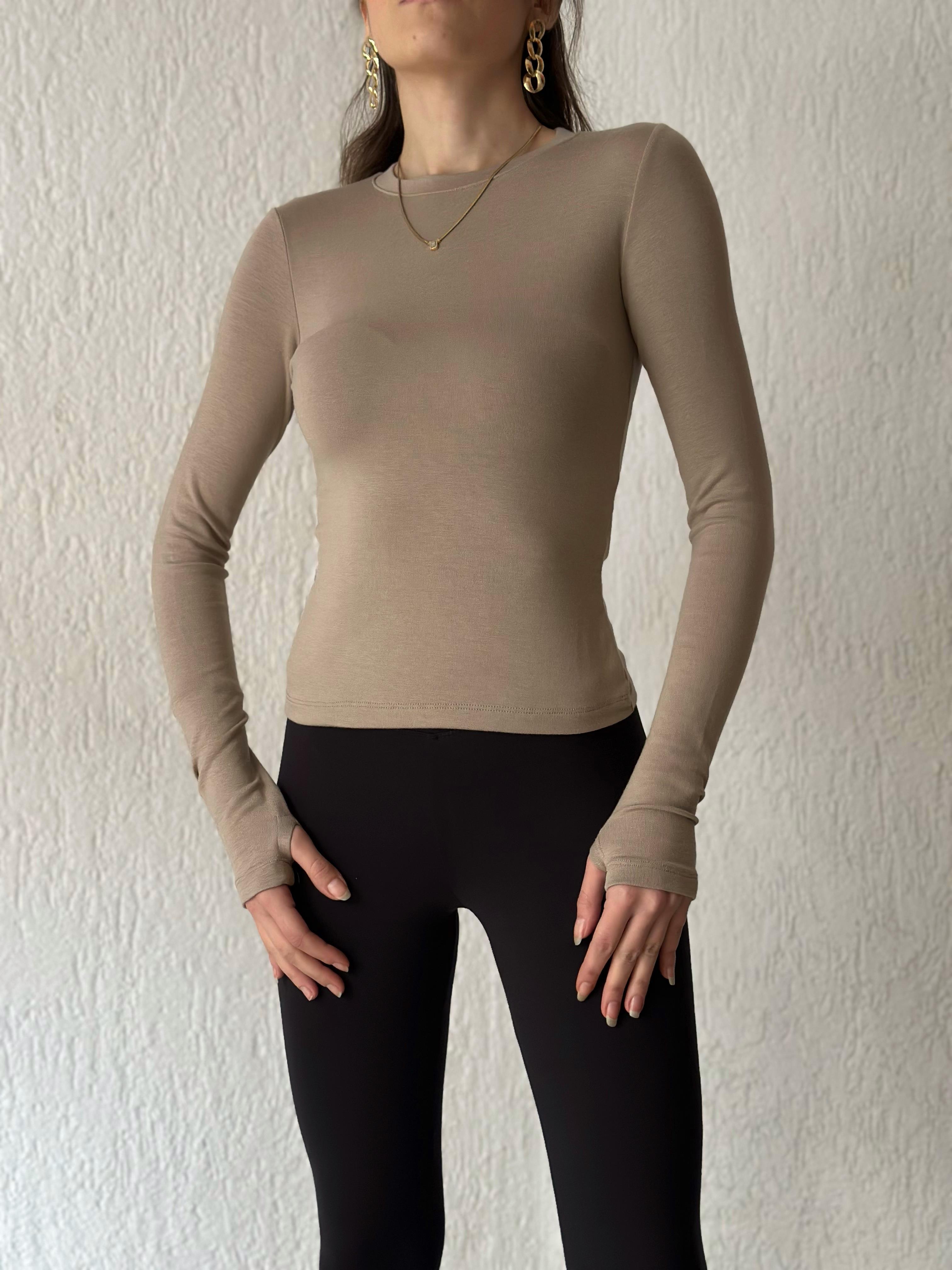 Oysho Basic Uzun Kollu Pamuklu Bluz - Bej - Dominatrend