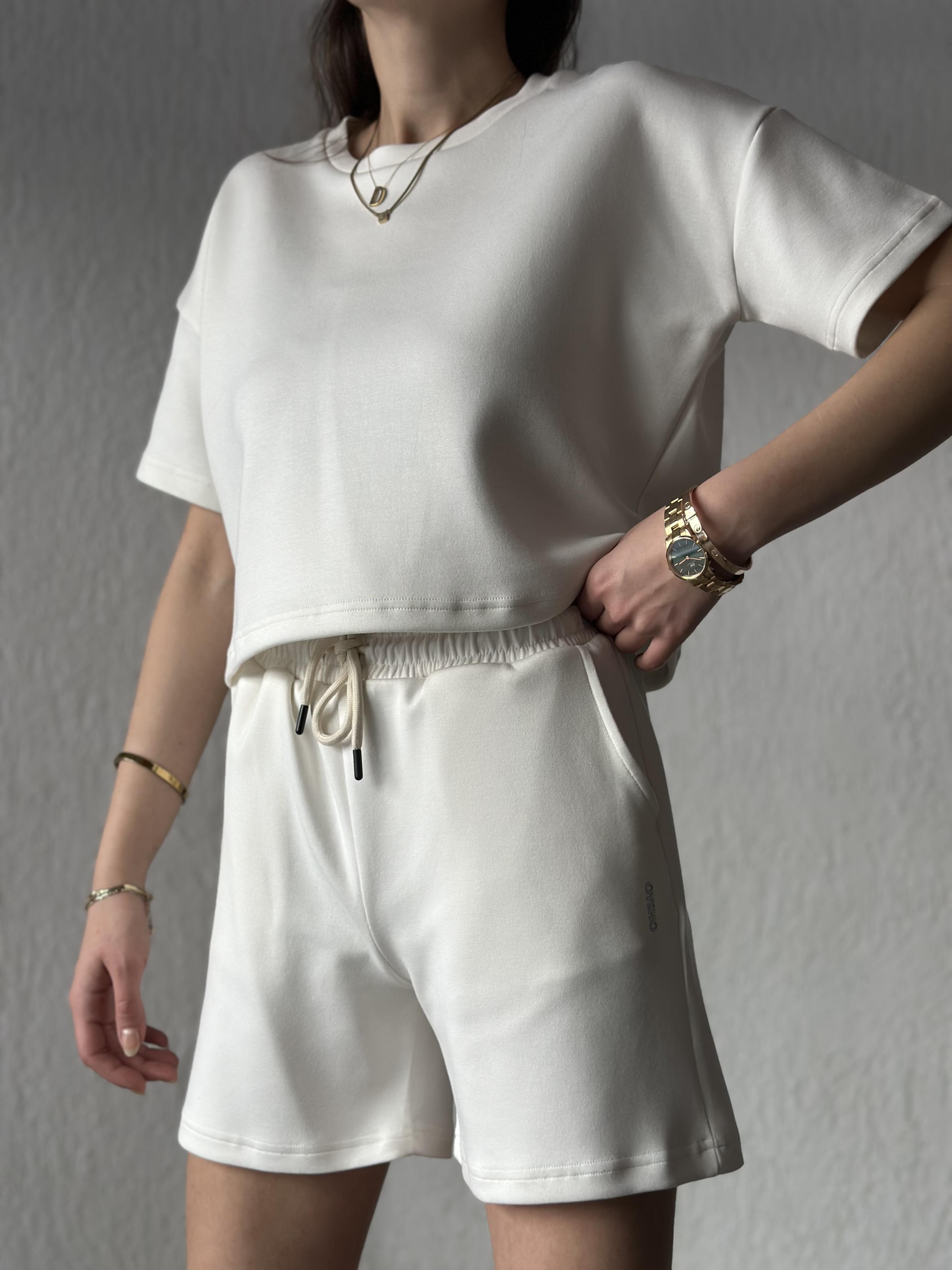 Oysho Modal Şortlu Takım - Beyaz - Dominatrend