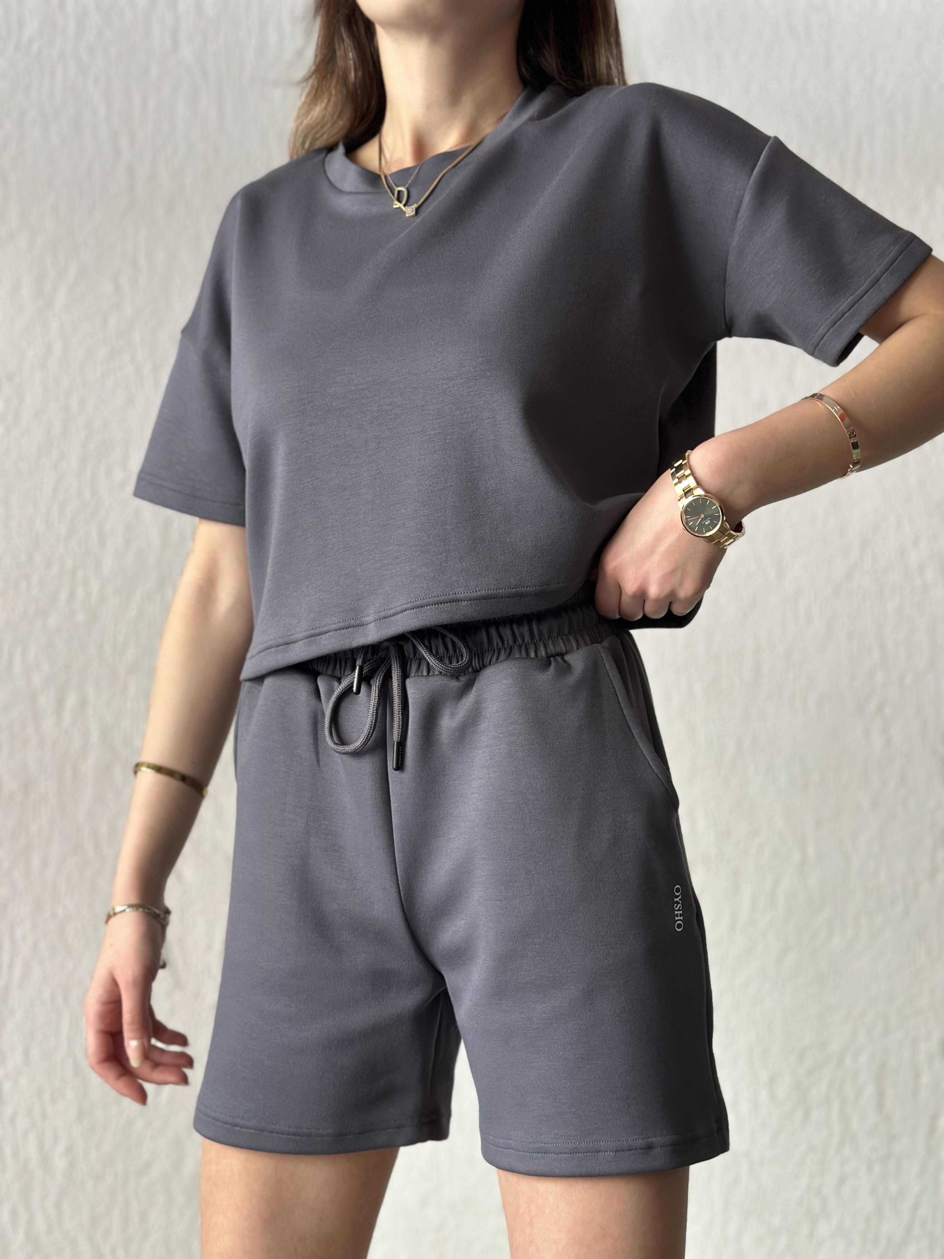 Oysho Modal Şortlu Takım - Füme - Dominatrend