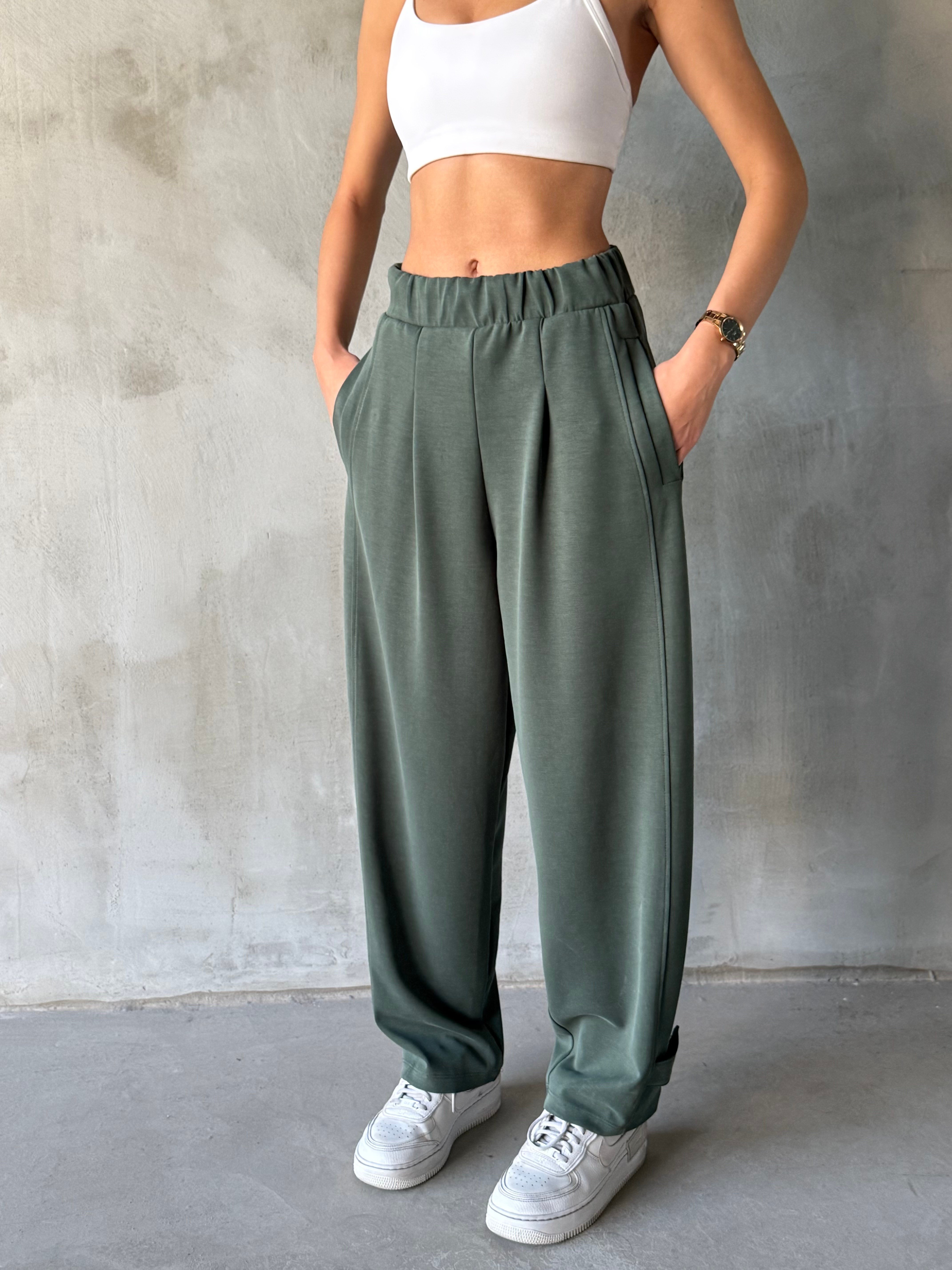 Paça Detay Barrel Modal Pantolon - Haki - Dominatrend