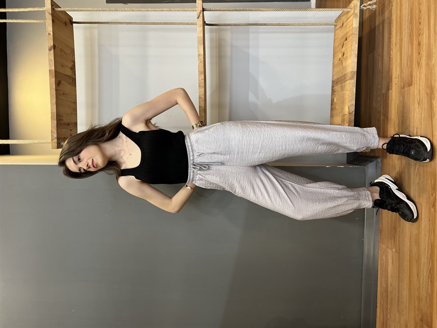 Paça Pensli Şalvar Pantolon- Gri - Dominatrend