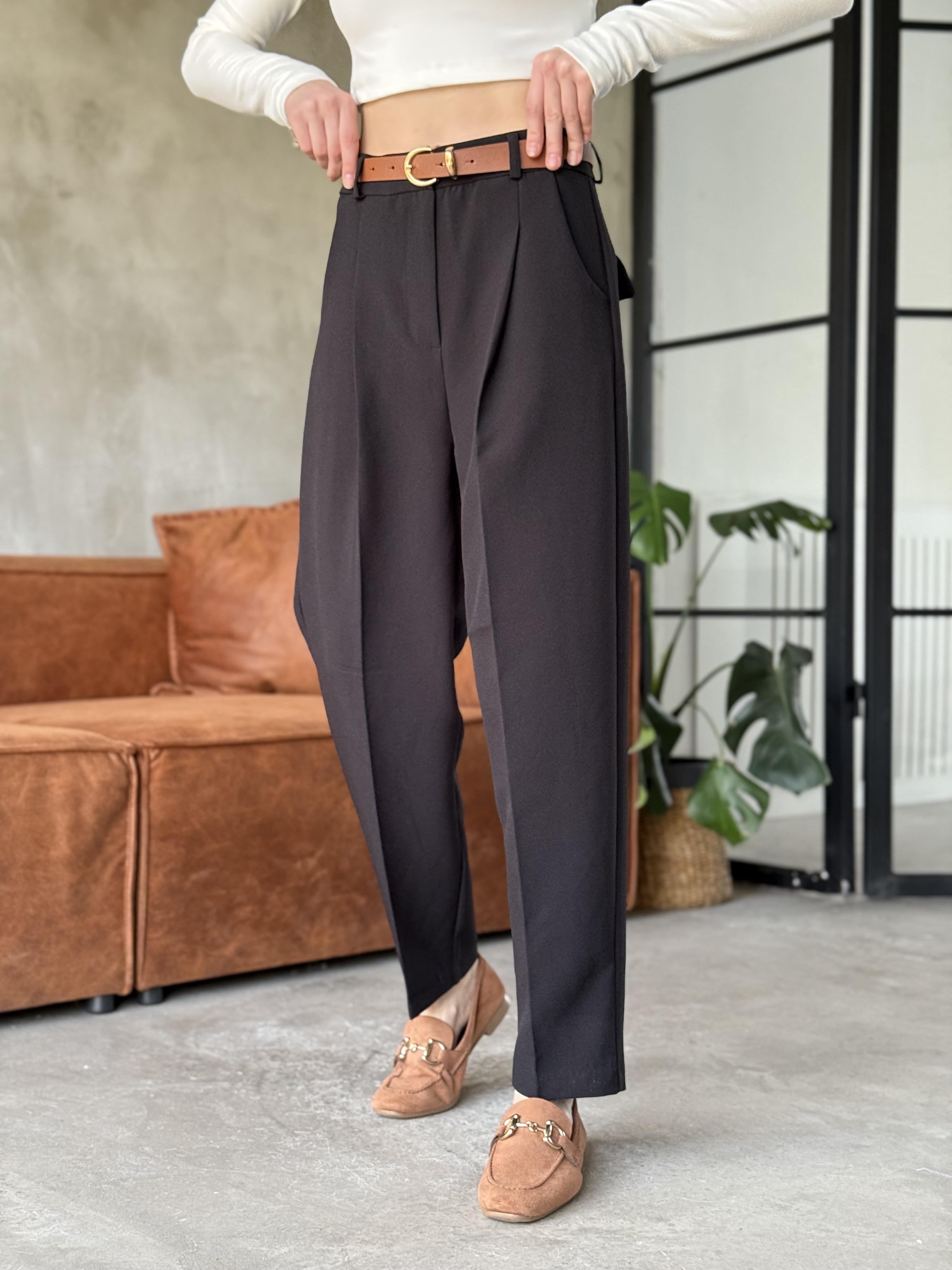 Perry Premium Kemerli Havuç Pantolon - Siyah - Dominatrend