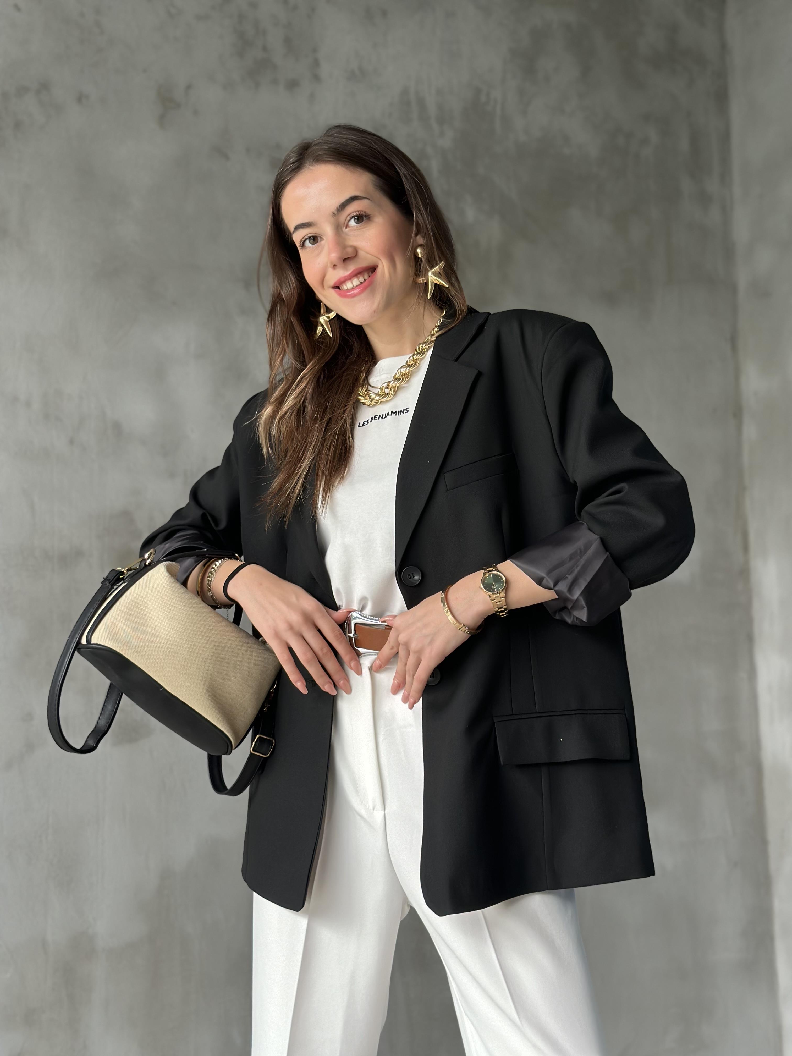 Perry Siyah Oversize Blazer Ceket - Dominatrend