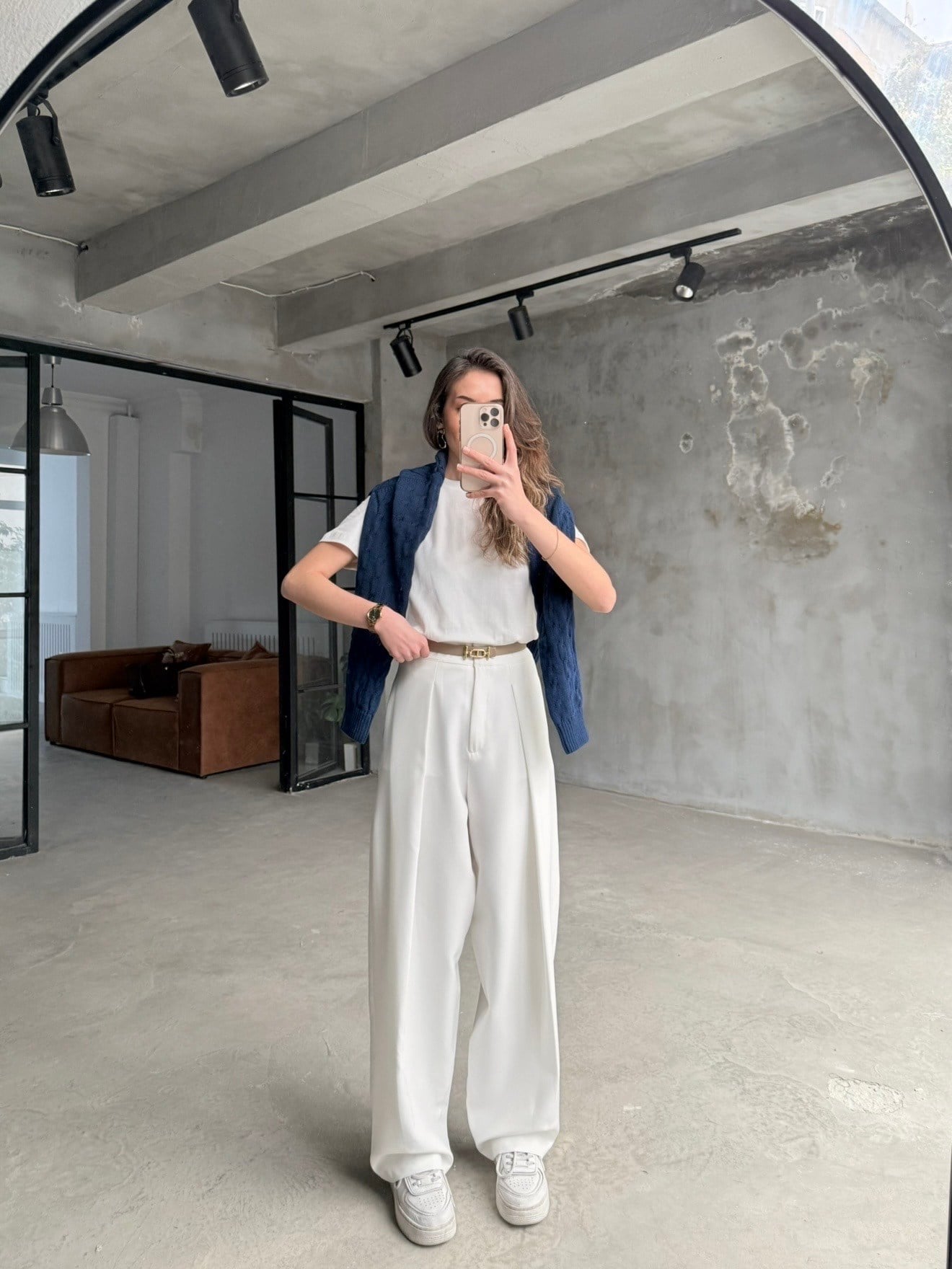 Pileli Balon Palazzo Pantolon - Beyaz - Dominatrend