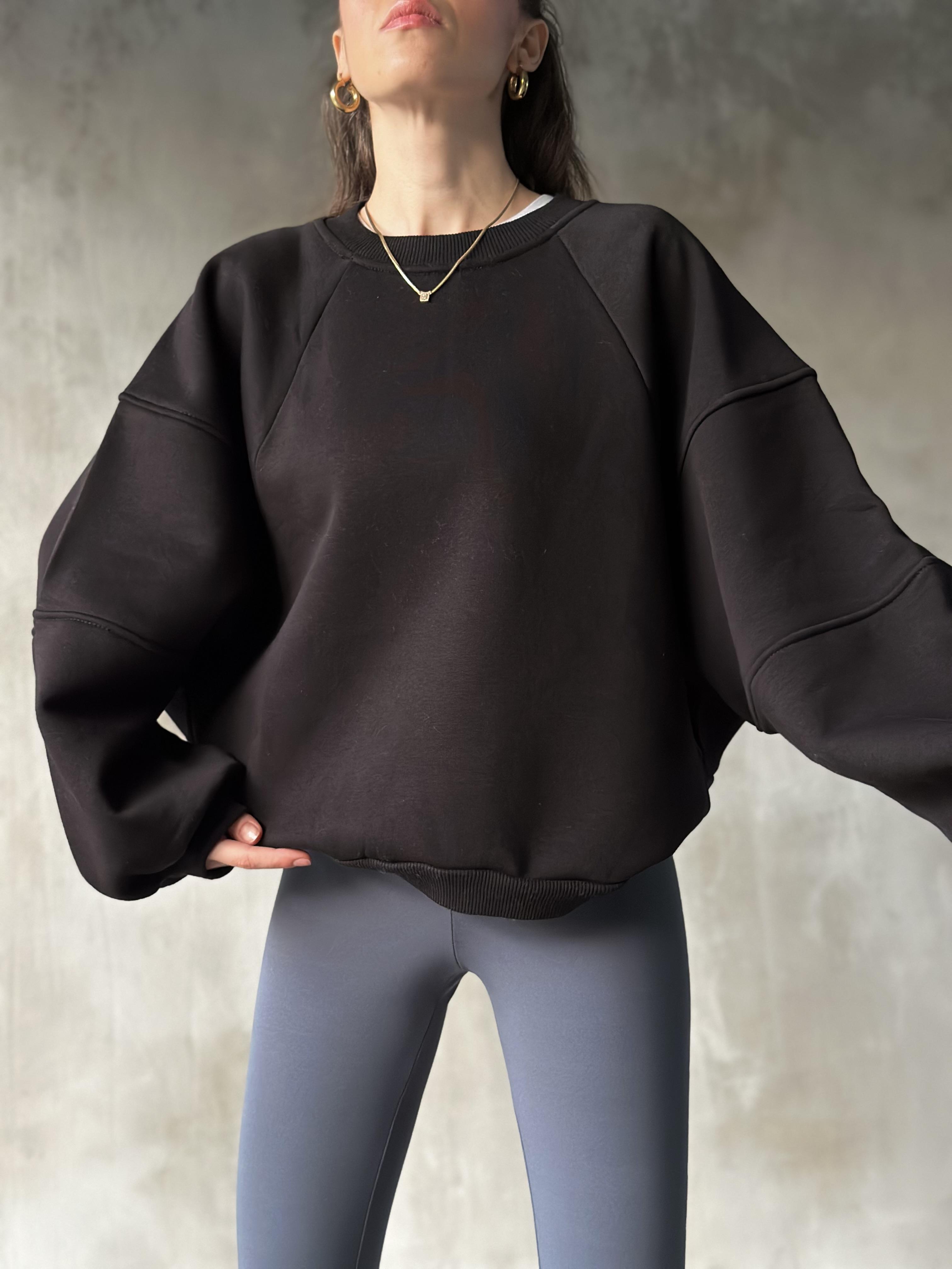 Poem Unisex Oversize Yarasa Kol Sweatshirt - Siyah - Dominatrend