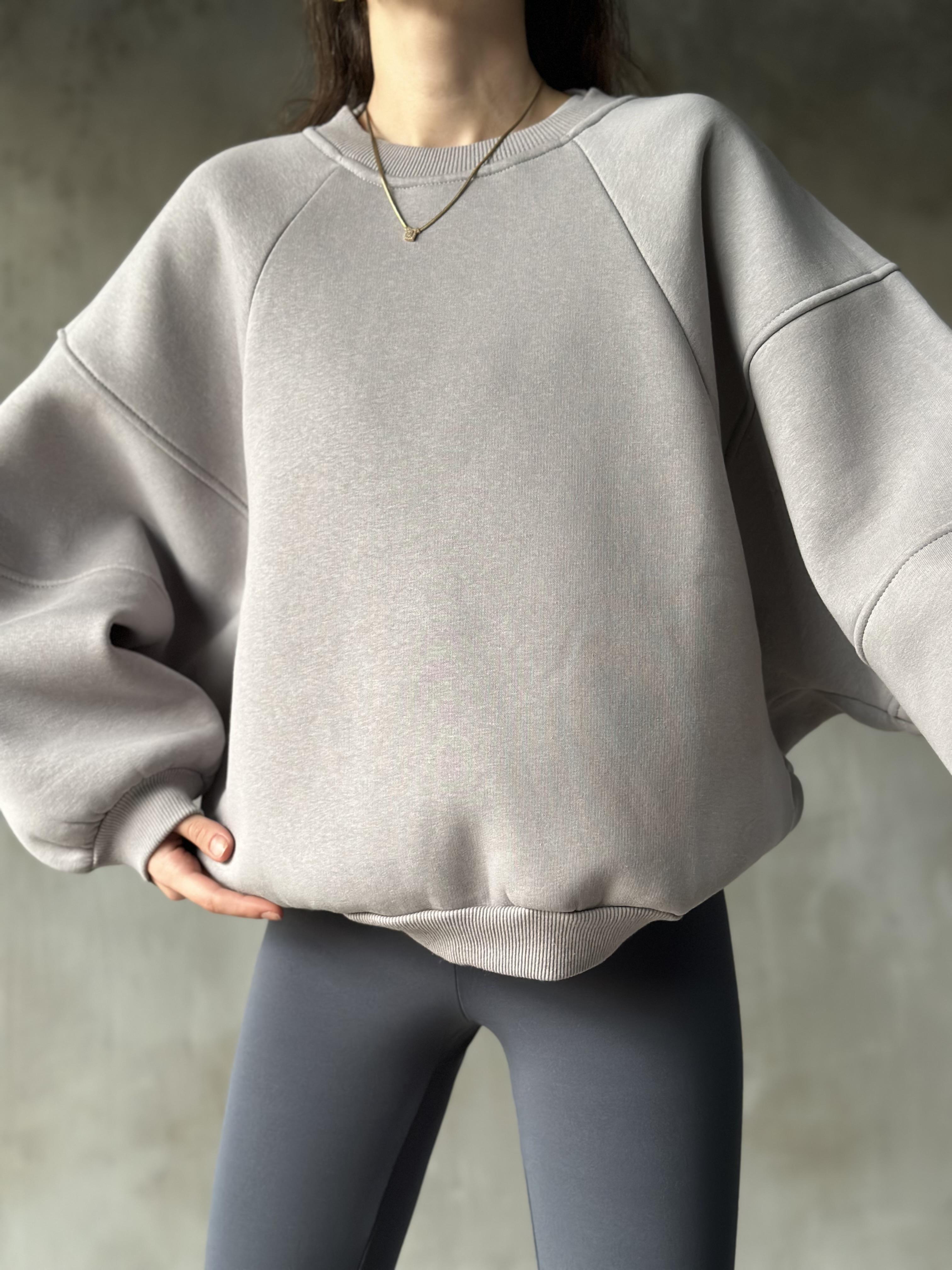 Poem Unisex Yarasa Kol Oversize Sweatshirt - Gri - Dominatrend