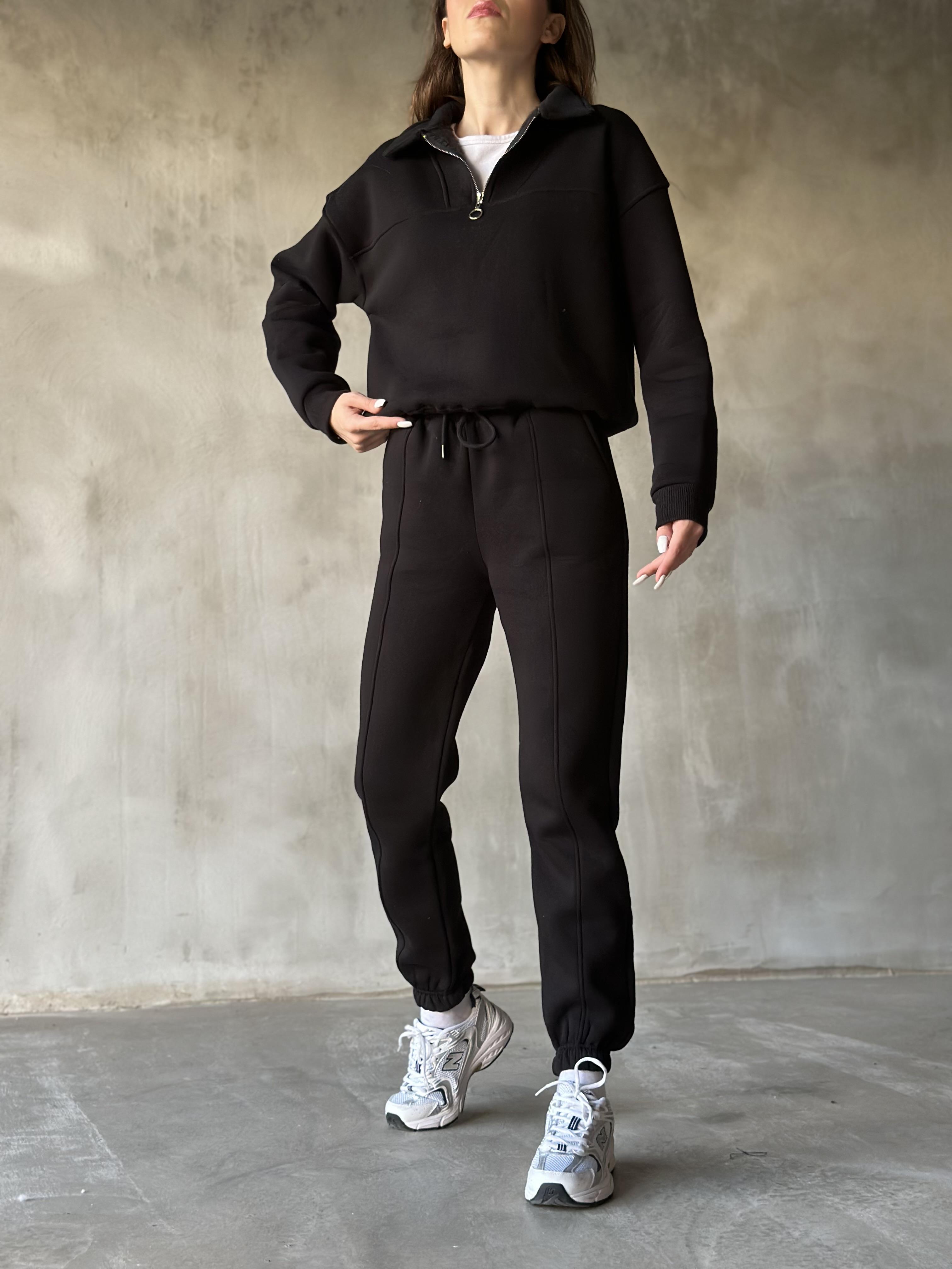 Polo Yaka Jogger Eşofman Takımı - Siyah - Dominatrend