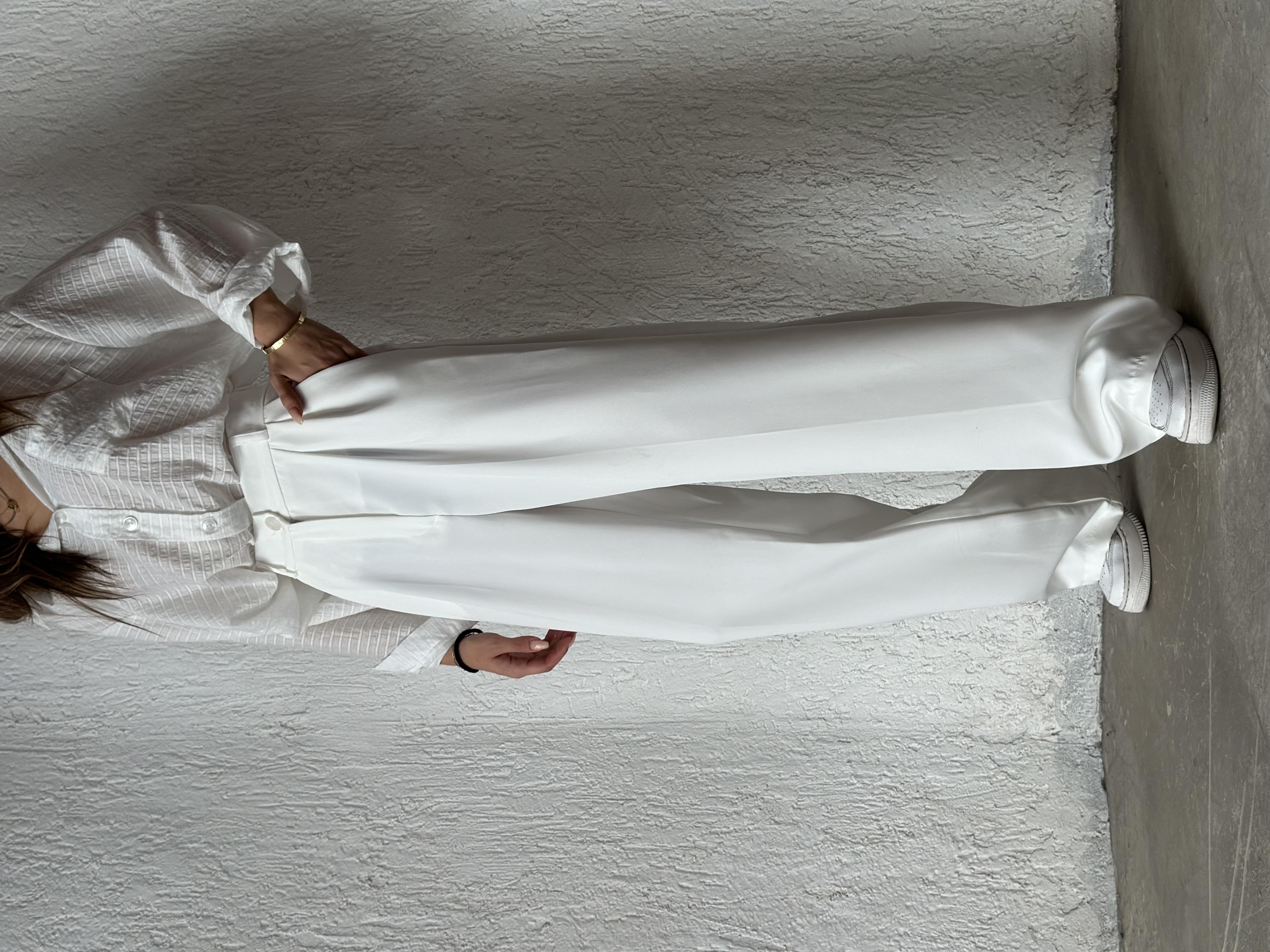 Premium Bel Lastikli Palazzo - Beyaz - Dominatrend