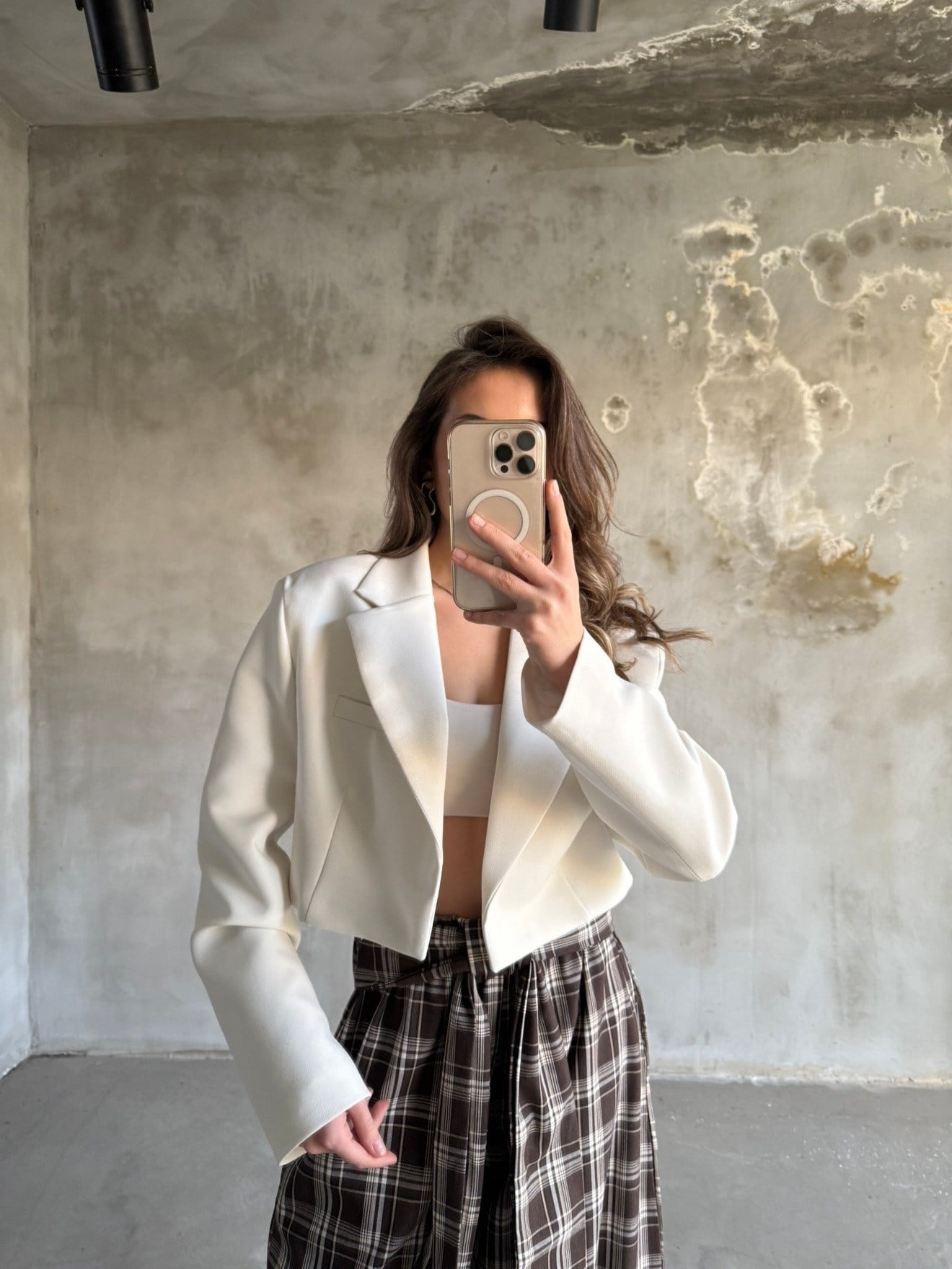 Premium Crop Blazer - Beyaz - Dominatrend