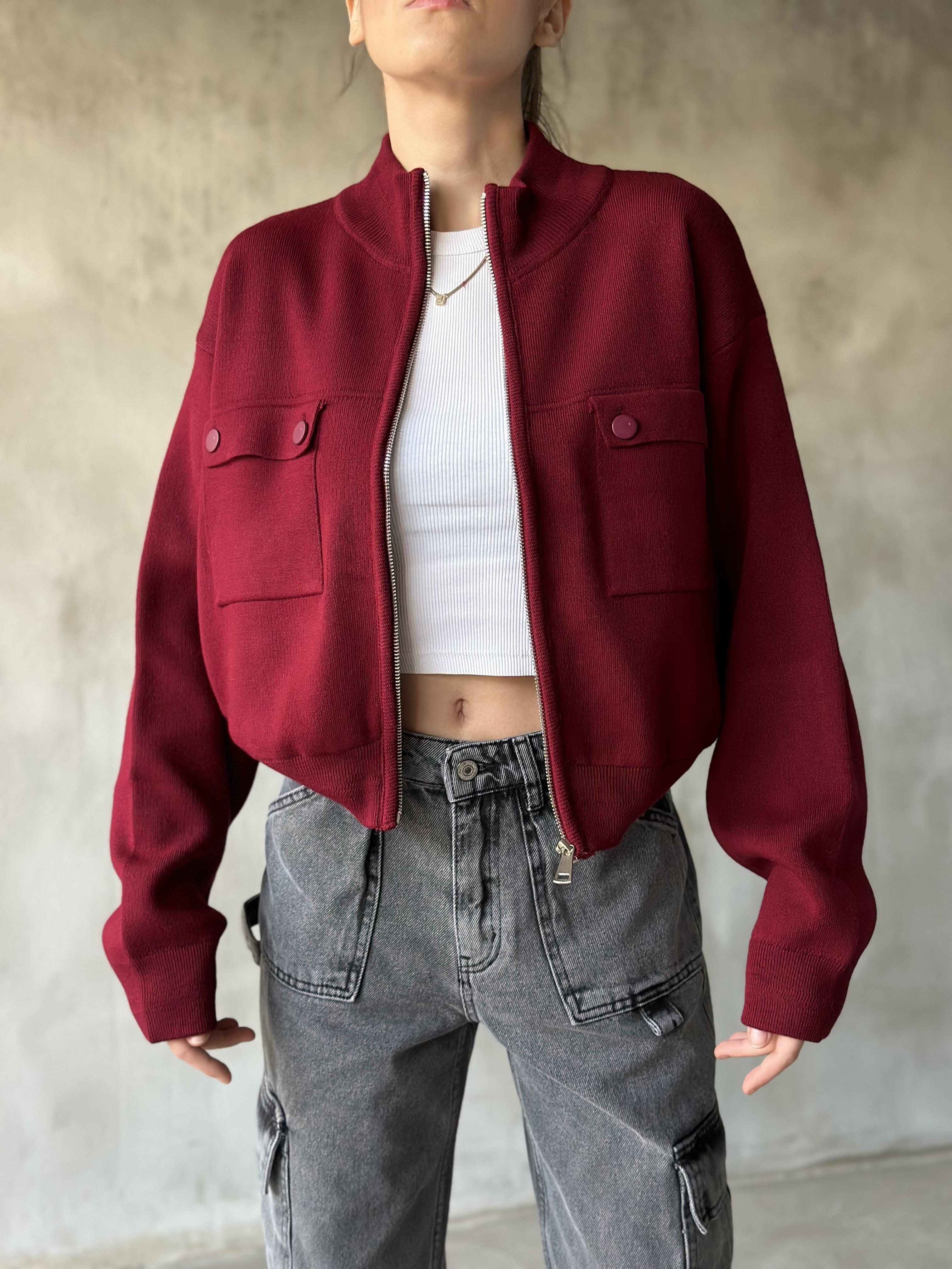 Premium Triko Bomber Ceket - Bordo - Dominatrend
