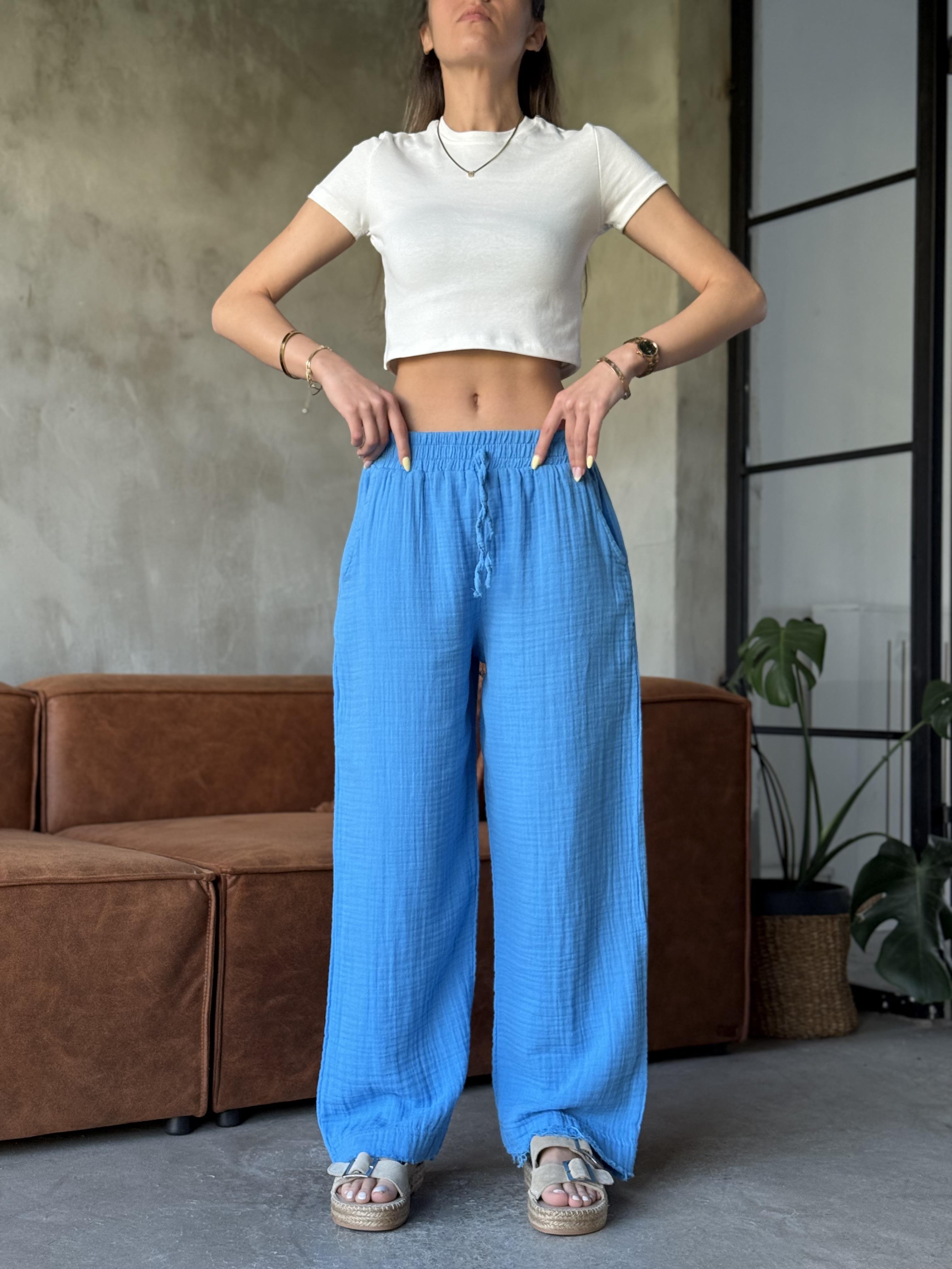 Püsküllü Müslin Pantolon - Mavi - Dominatrend