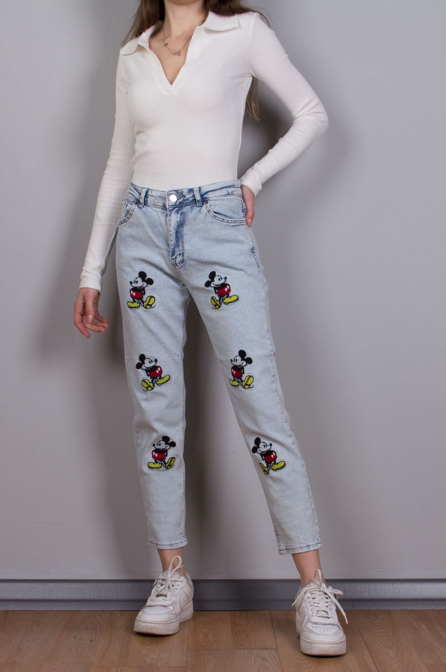 Renkli Mickey Mom Jean - Mavi - Dominatrend