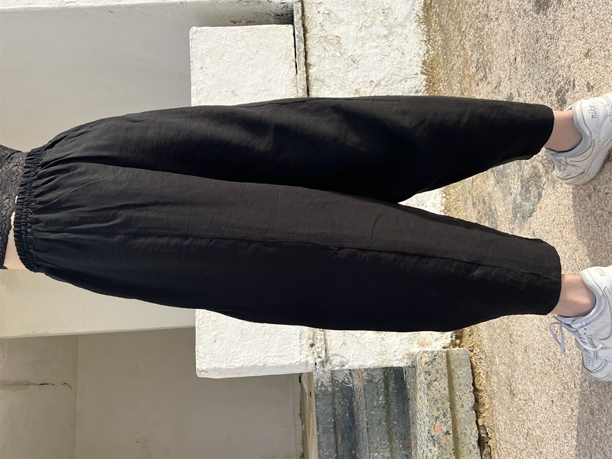 Şalvar Ayrobin Keten Pantolon - Siyah - Dominatrend