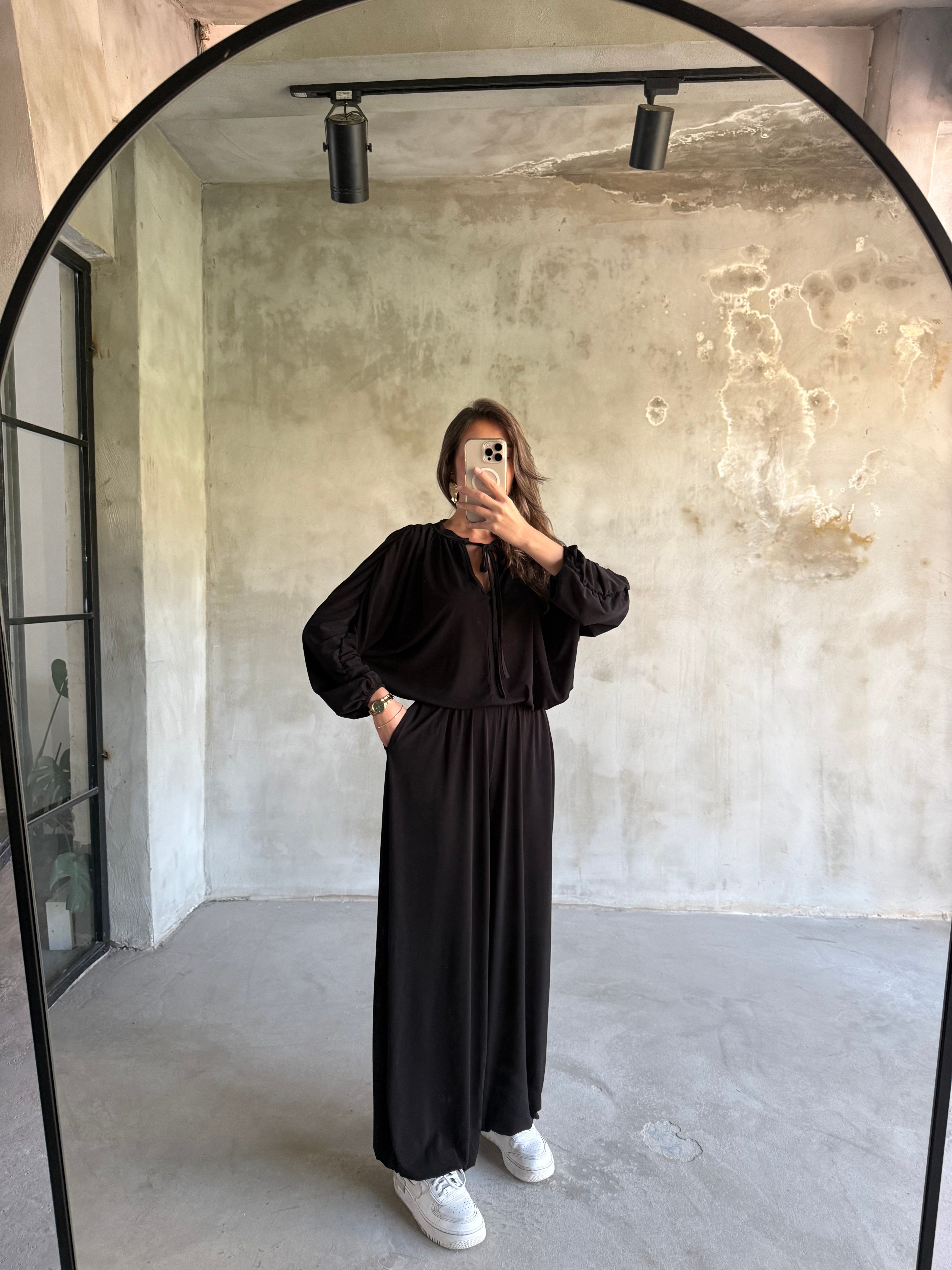 Sandy Şalvar Bluz Takım - Siyah - Dominatrend