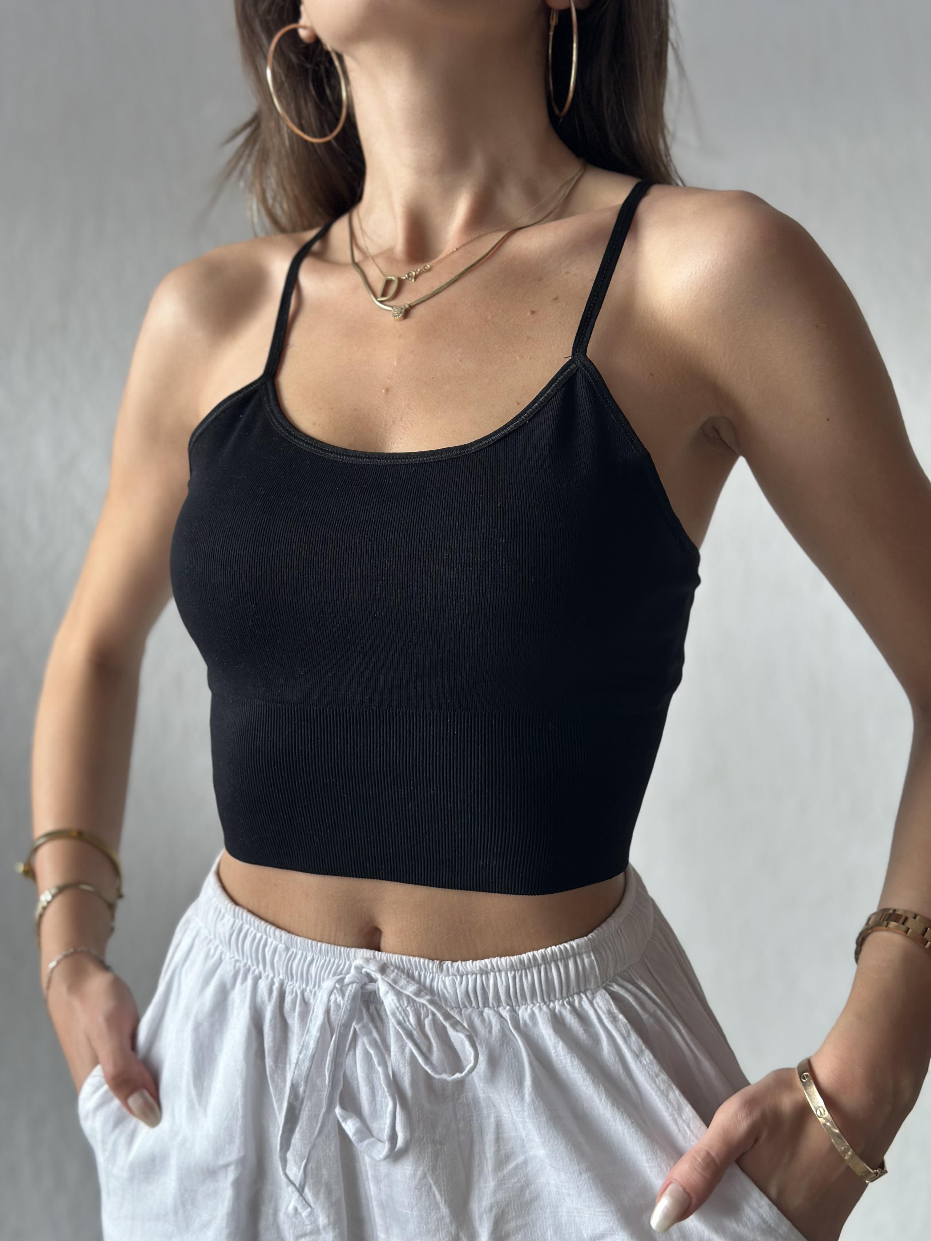 Siyah Askılı Crop - Dominatrend