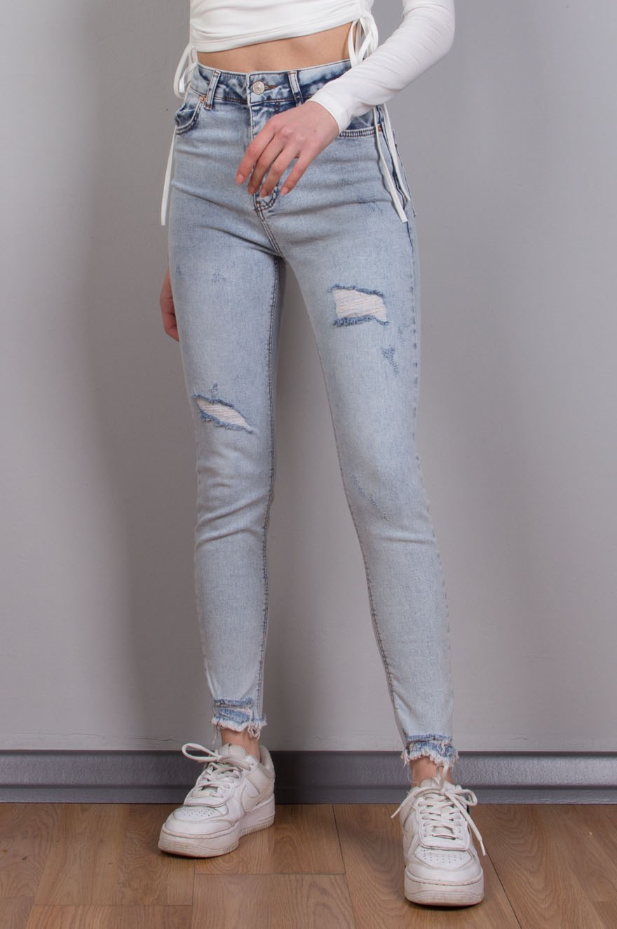 Skinny Yırtık Detay Pantolon - Buz Mavi - Dominatrend