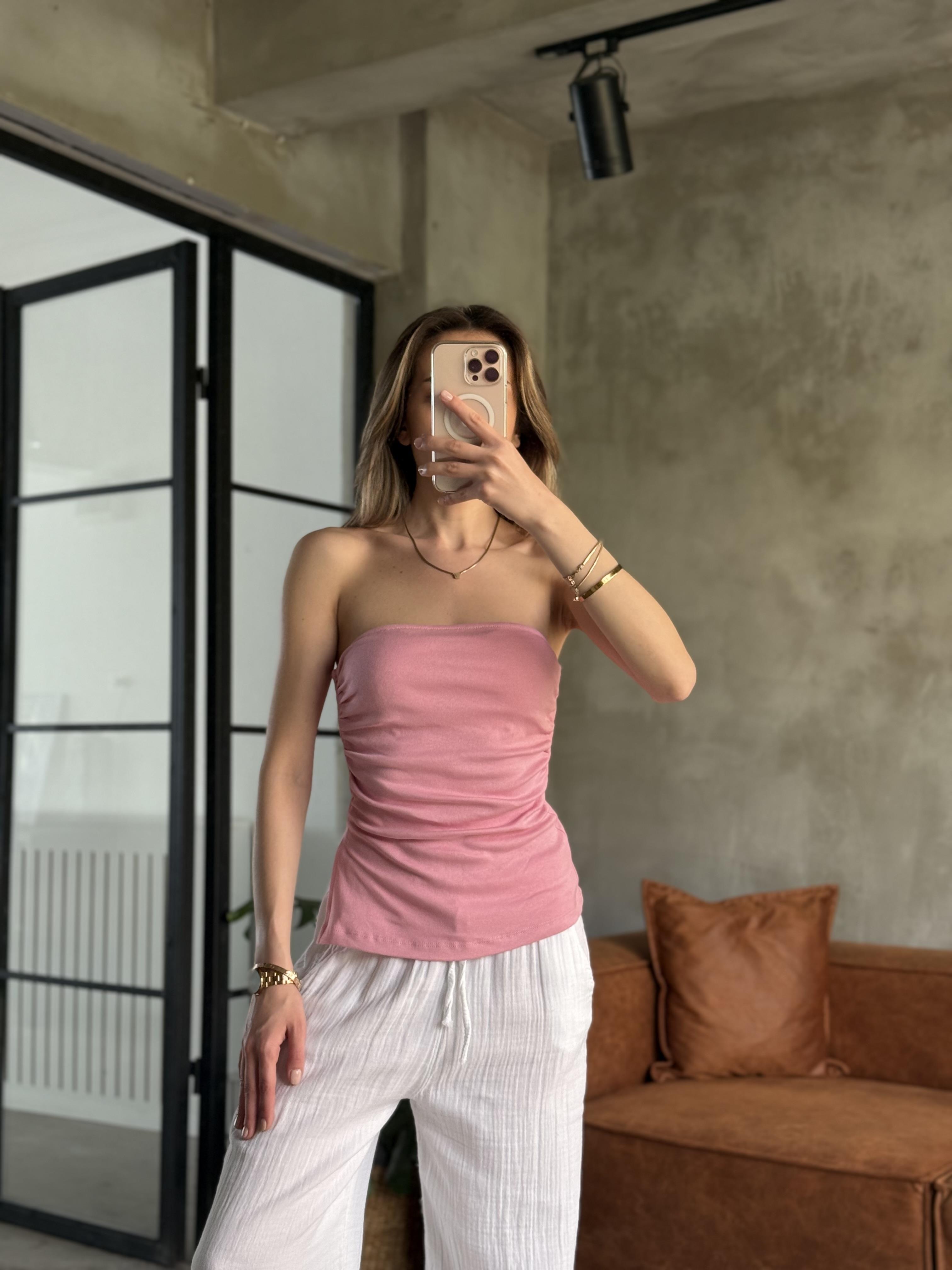 Straplez Bluz - Pembe - Dominatrend