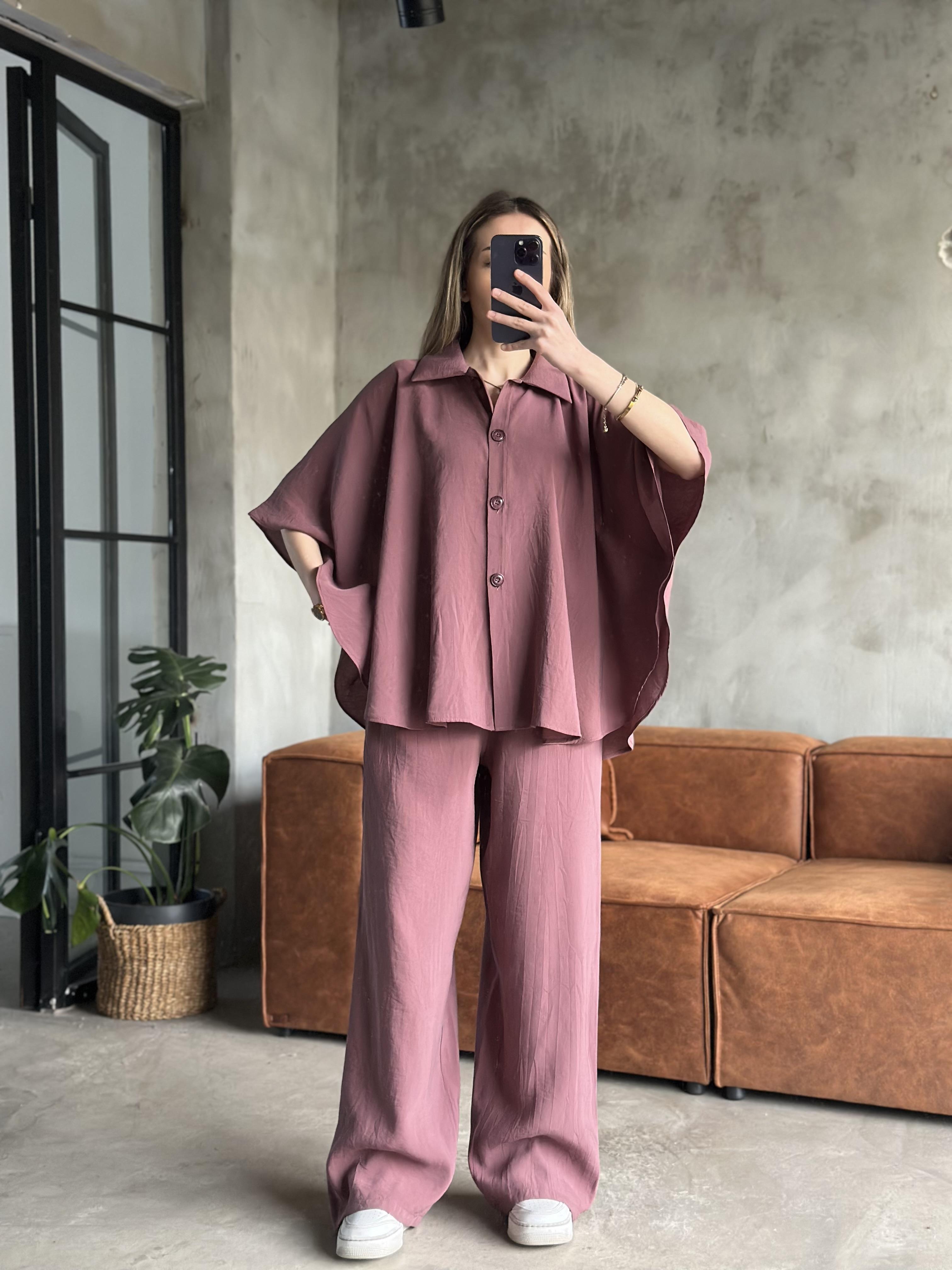 Tencel Modal Yarasa Kol Takım - Gül kurusu  - Dominatrend