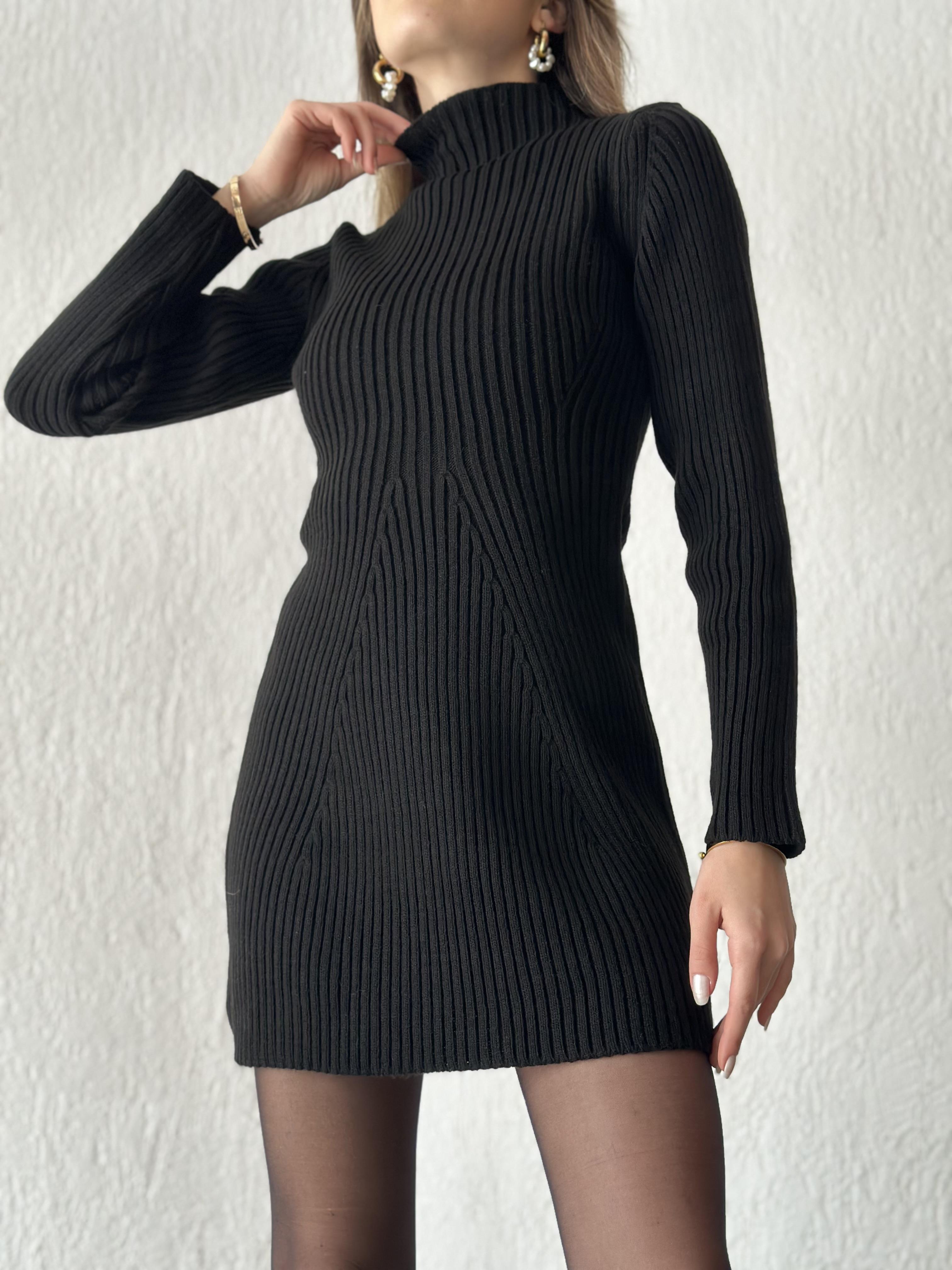 Triko Elbise - Siyah - Dominatrend