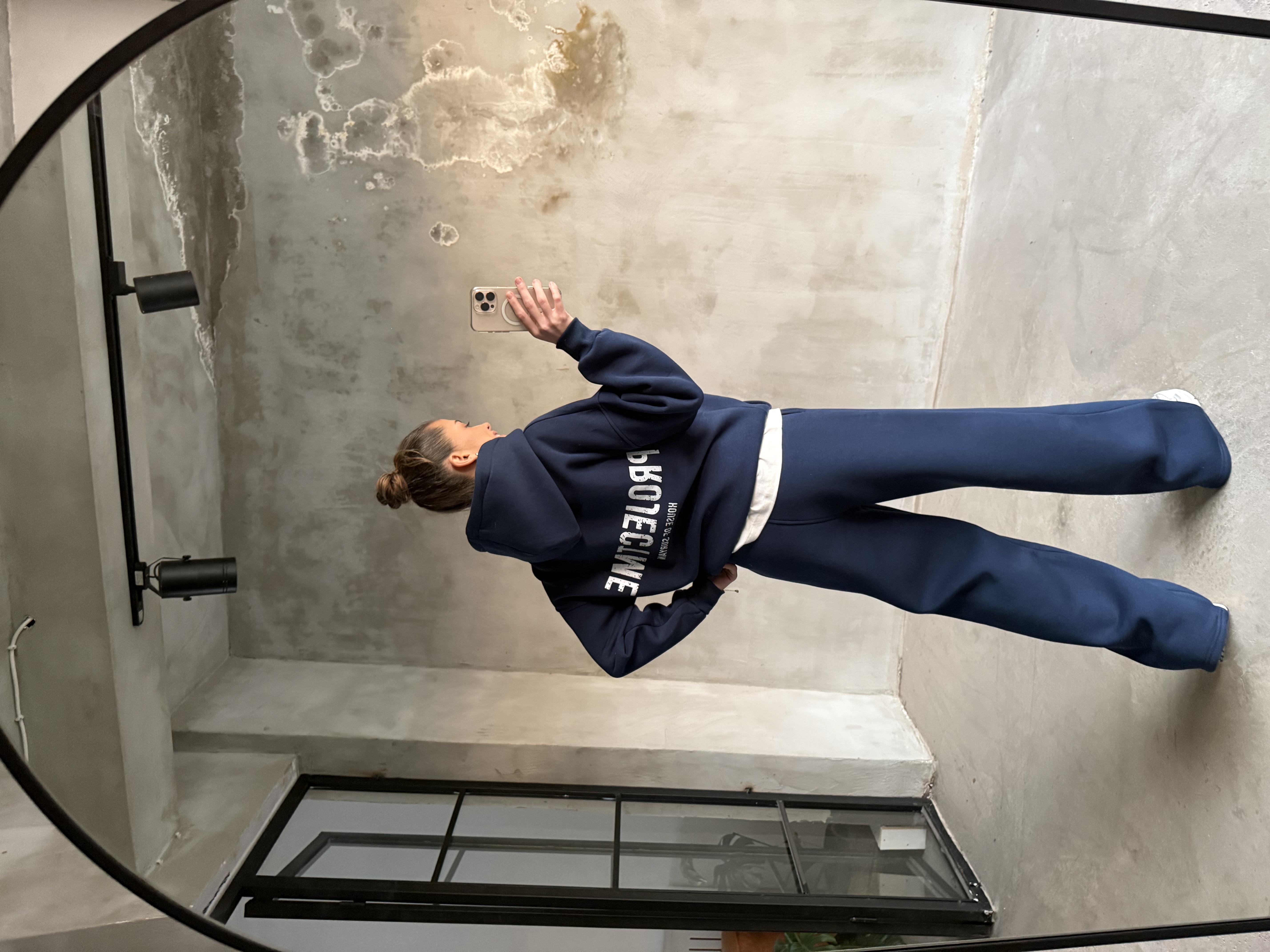 Unisex Oversize Tipografik Eşofman Takımı - İndigo - Dominatrend
