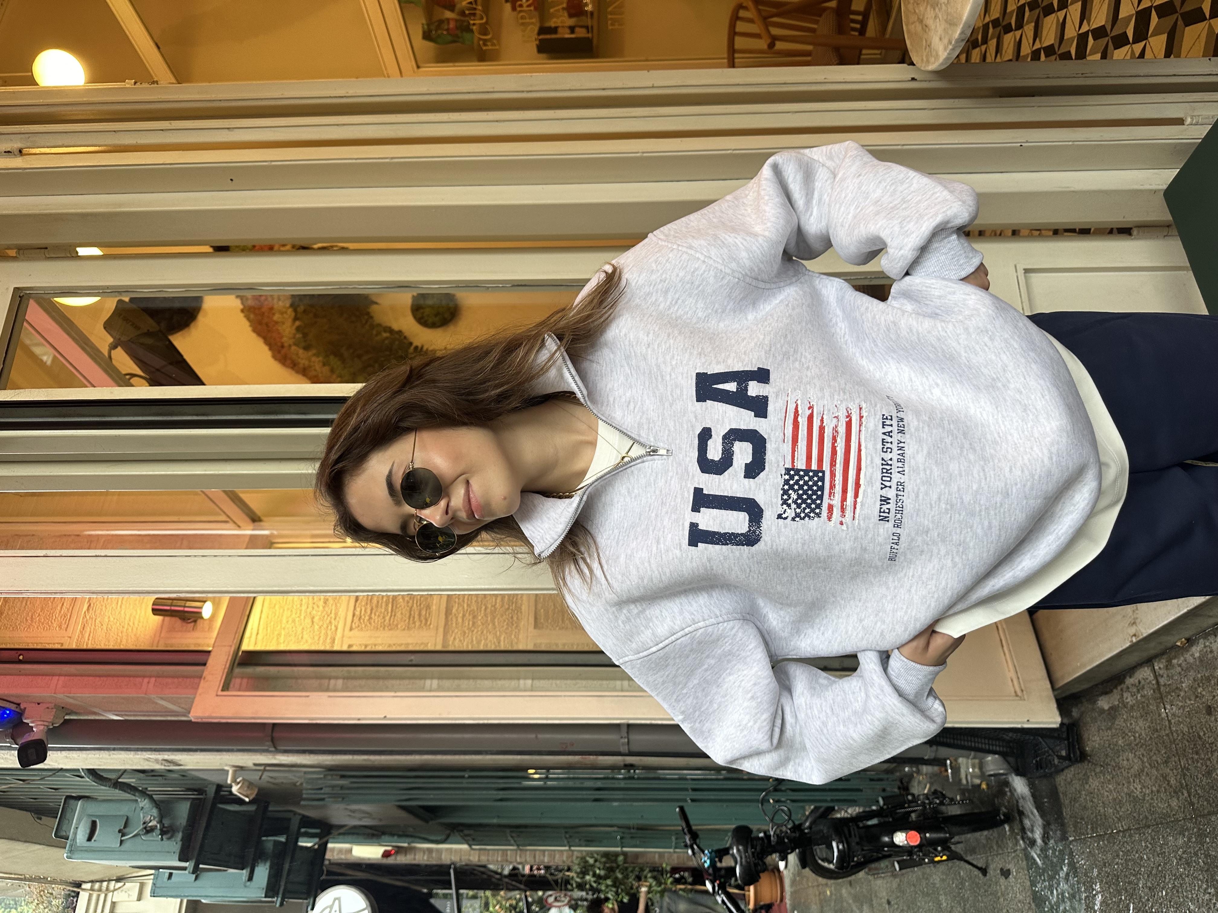 USA Oversize Sweatshirt Gri