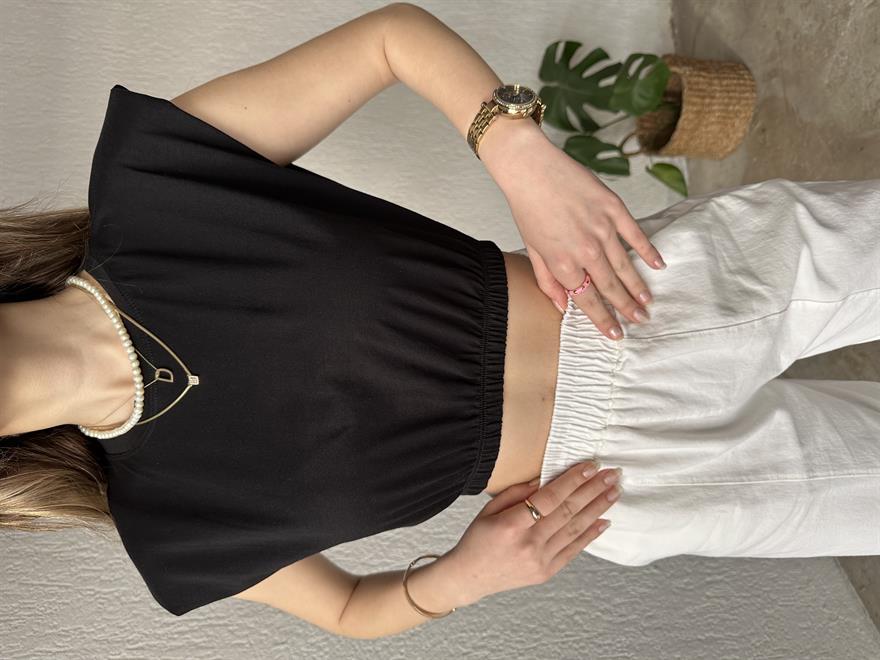 Vatkalı Crop T-Shirt - Siyah - Dominatrend