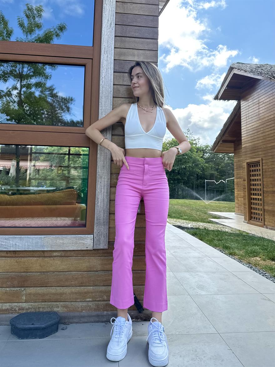 Yarım İspanyol Pantolon - Pembe - Dominatrend