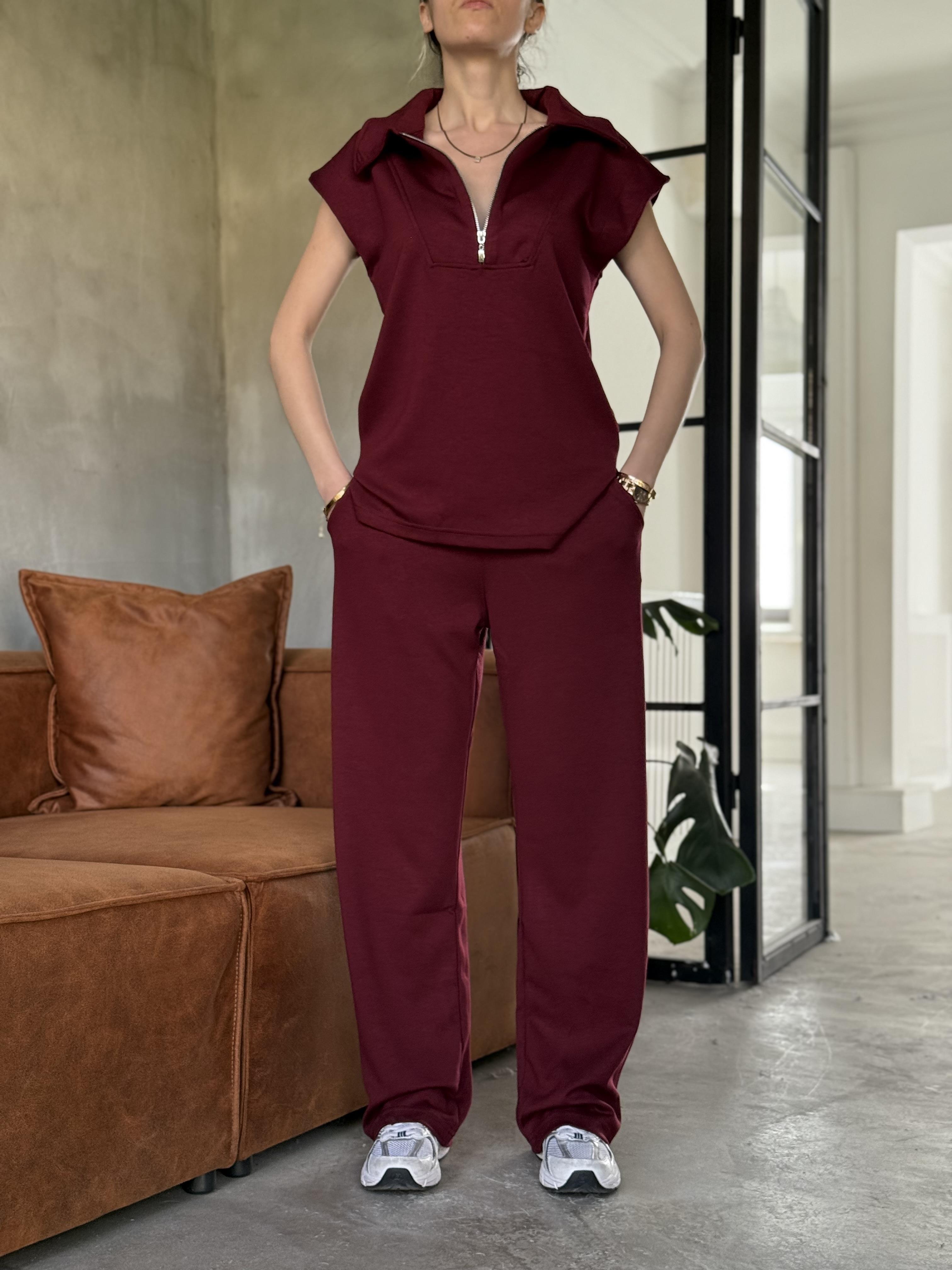 Yarım Kol Modal Takım - Bordo - Dominatrend