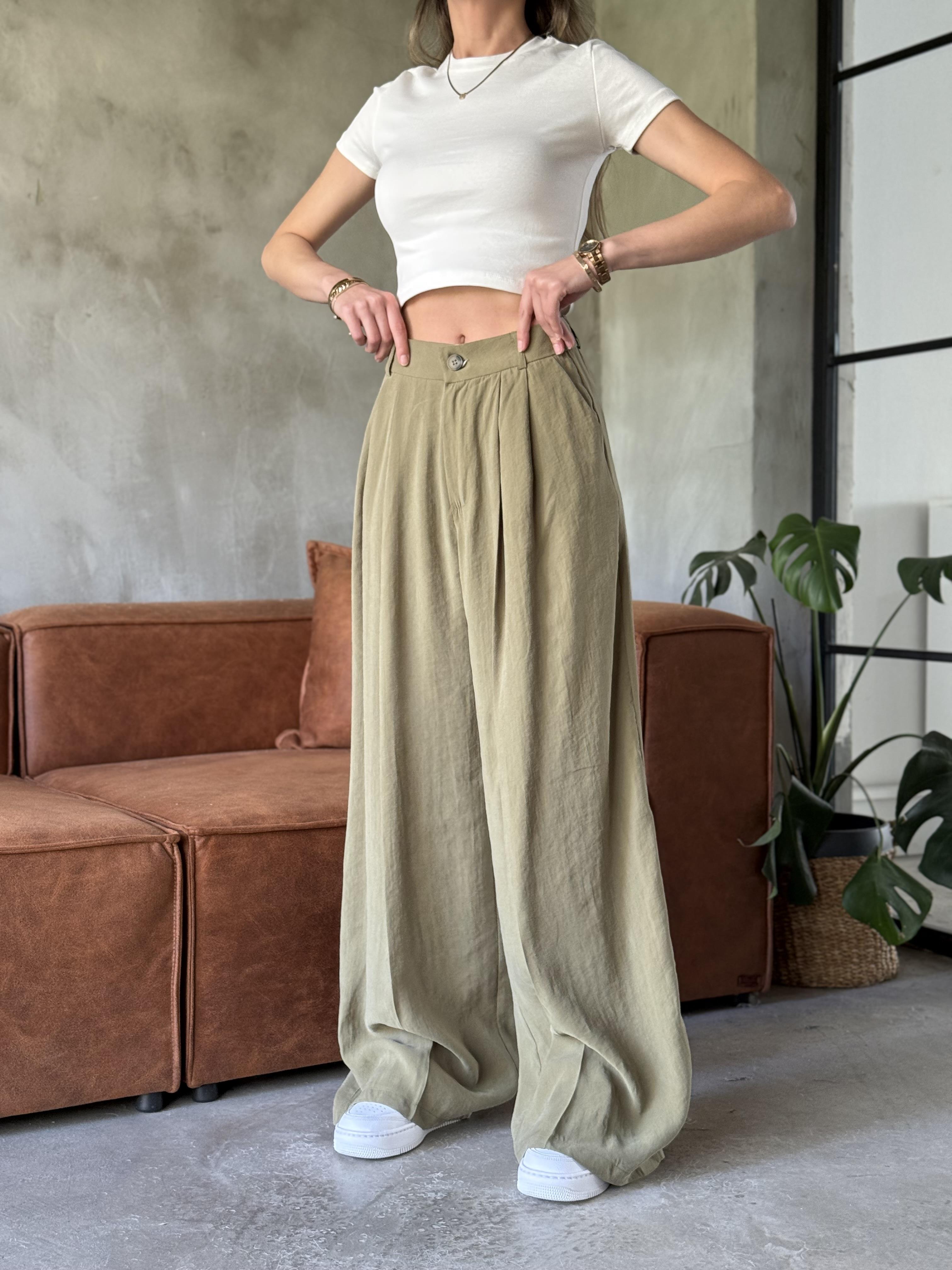 Yeşil Tencel Pantolon - Dominatrend