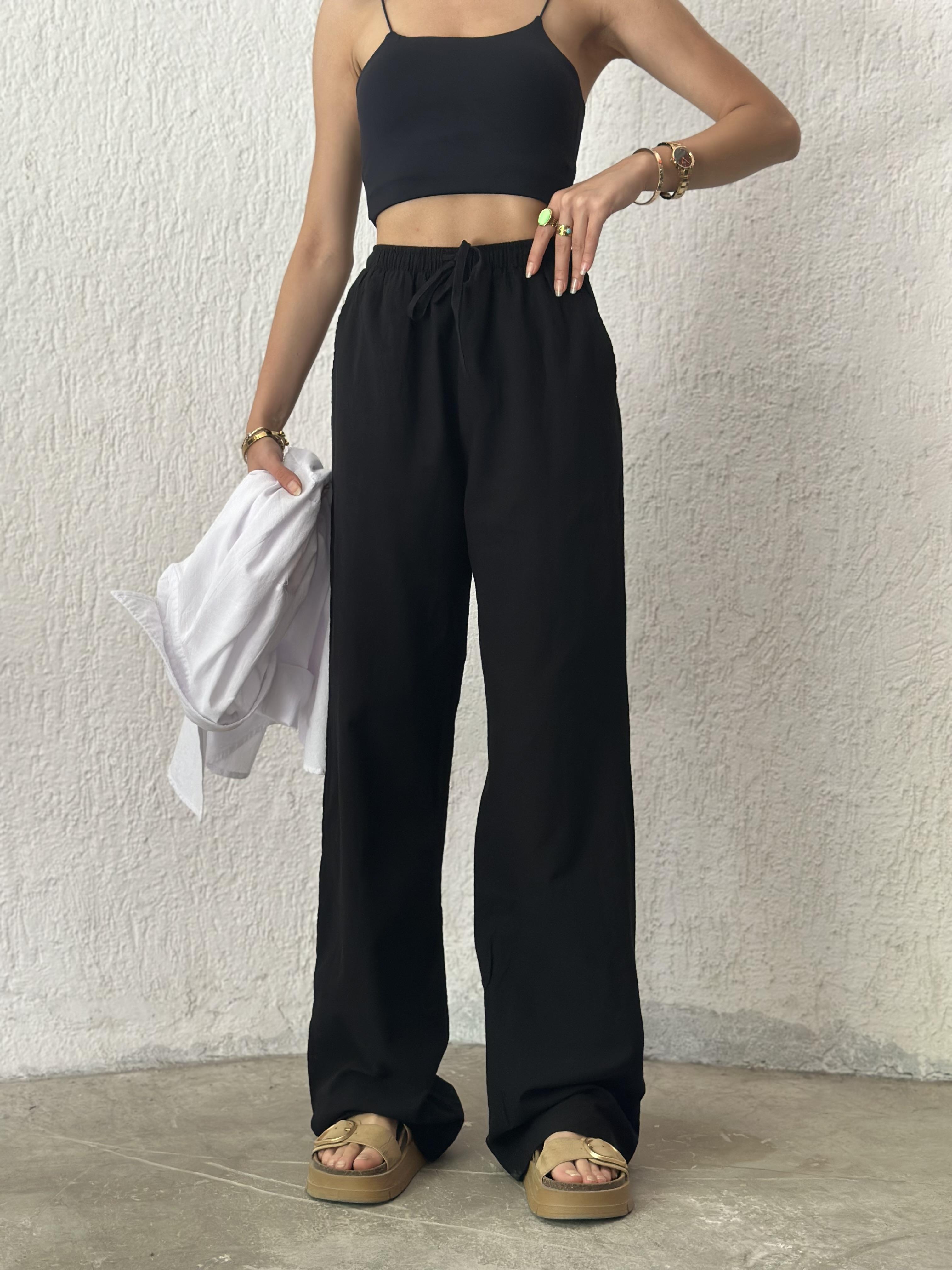 ZR Keten Straight Pantolon - Siyah - Dominatrend