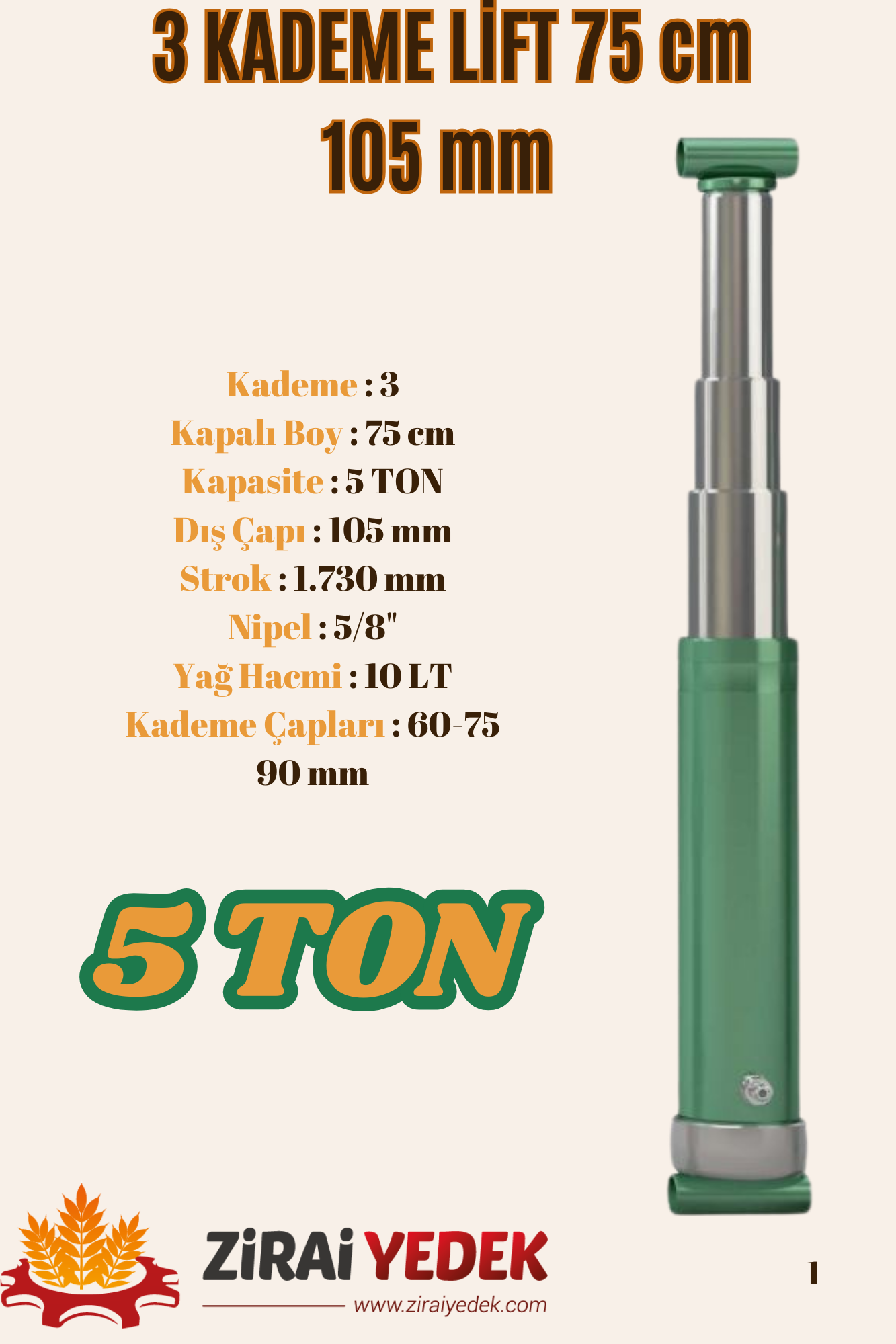 3 KADEMELİ LİFT 75 CM 5 TON3 KADEMELİ LİFT 75 CM 5 TON