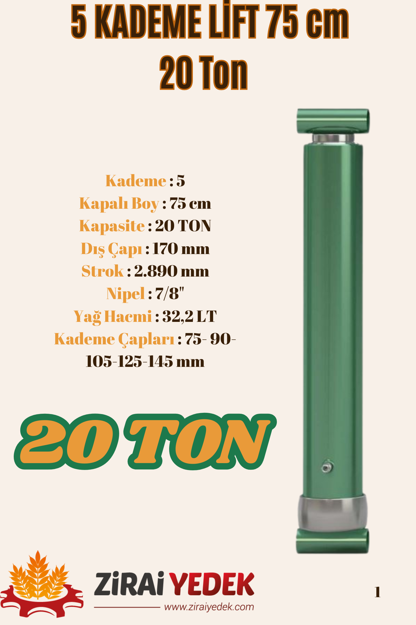 5 KADEMELİ LİFT 75 CM 20TON5 KADEMELİ LİFT 75 CM 20TON