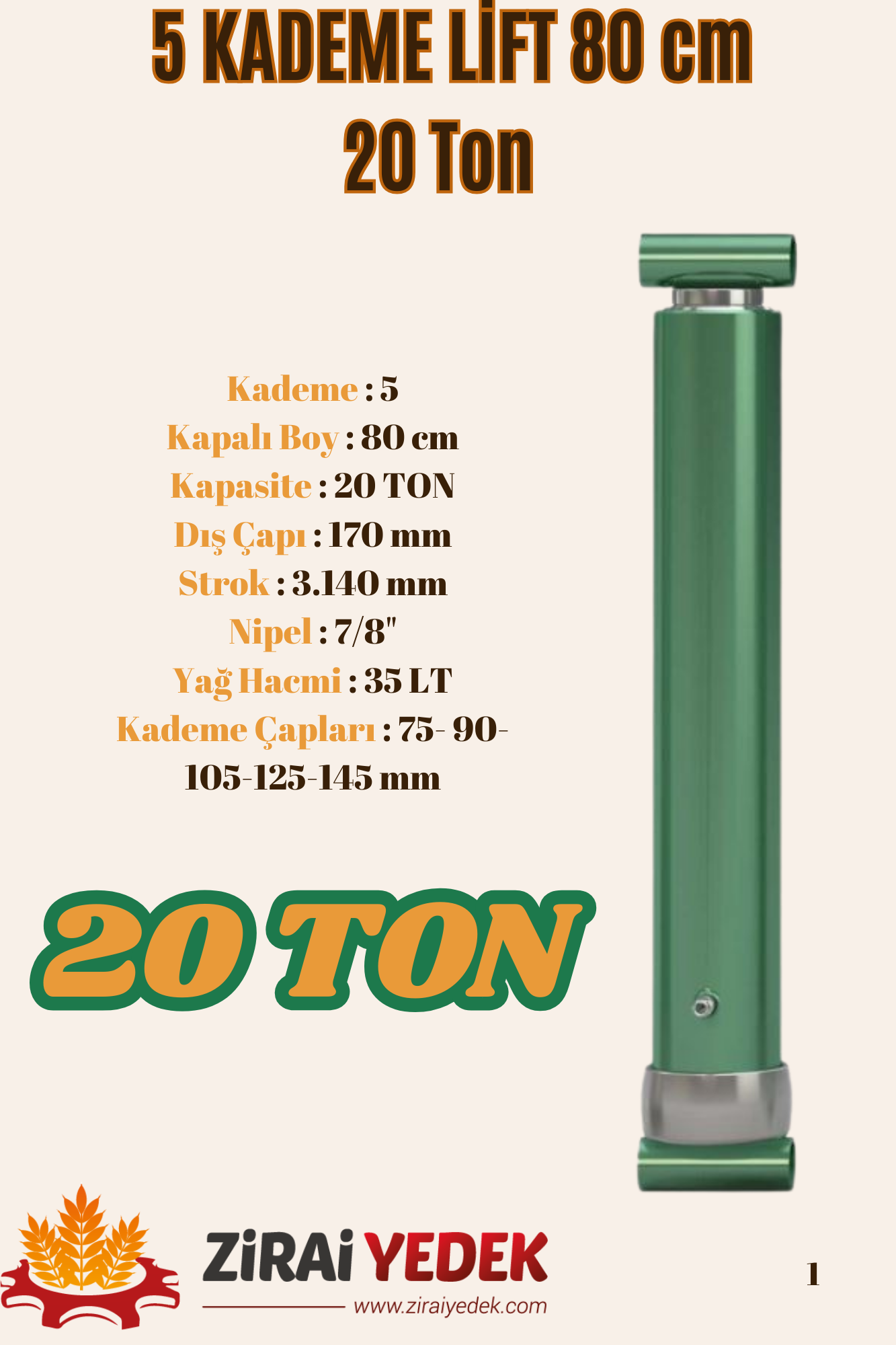 5 KADEMELİ LİFT 80 CM 20TON5 KADEMELİ LİFT 80 CM 20TON