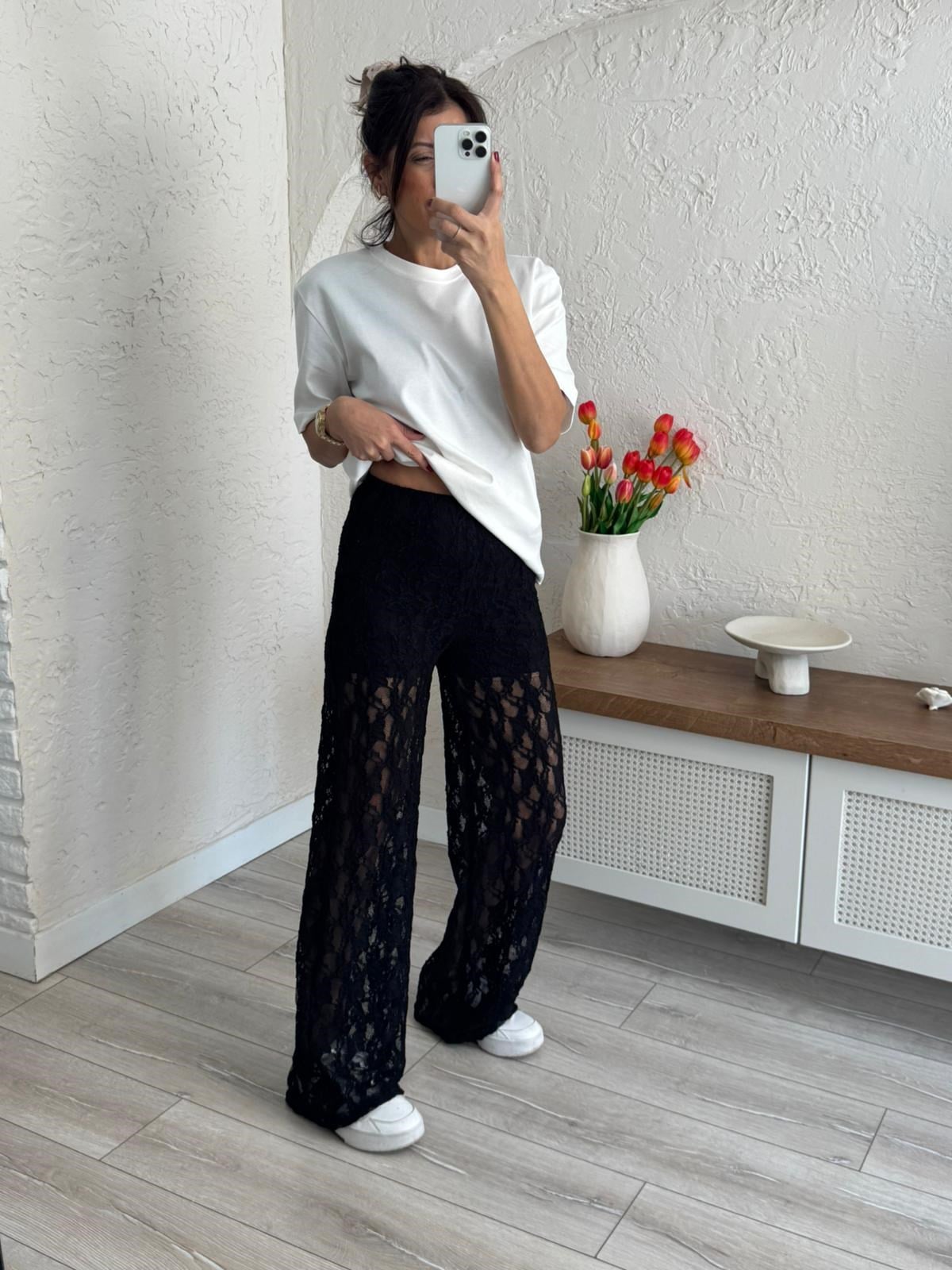  Bel Lastikli Mini Şort Astarlı Dantel Pantolon Siyah 