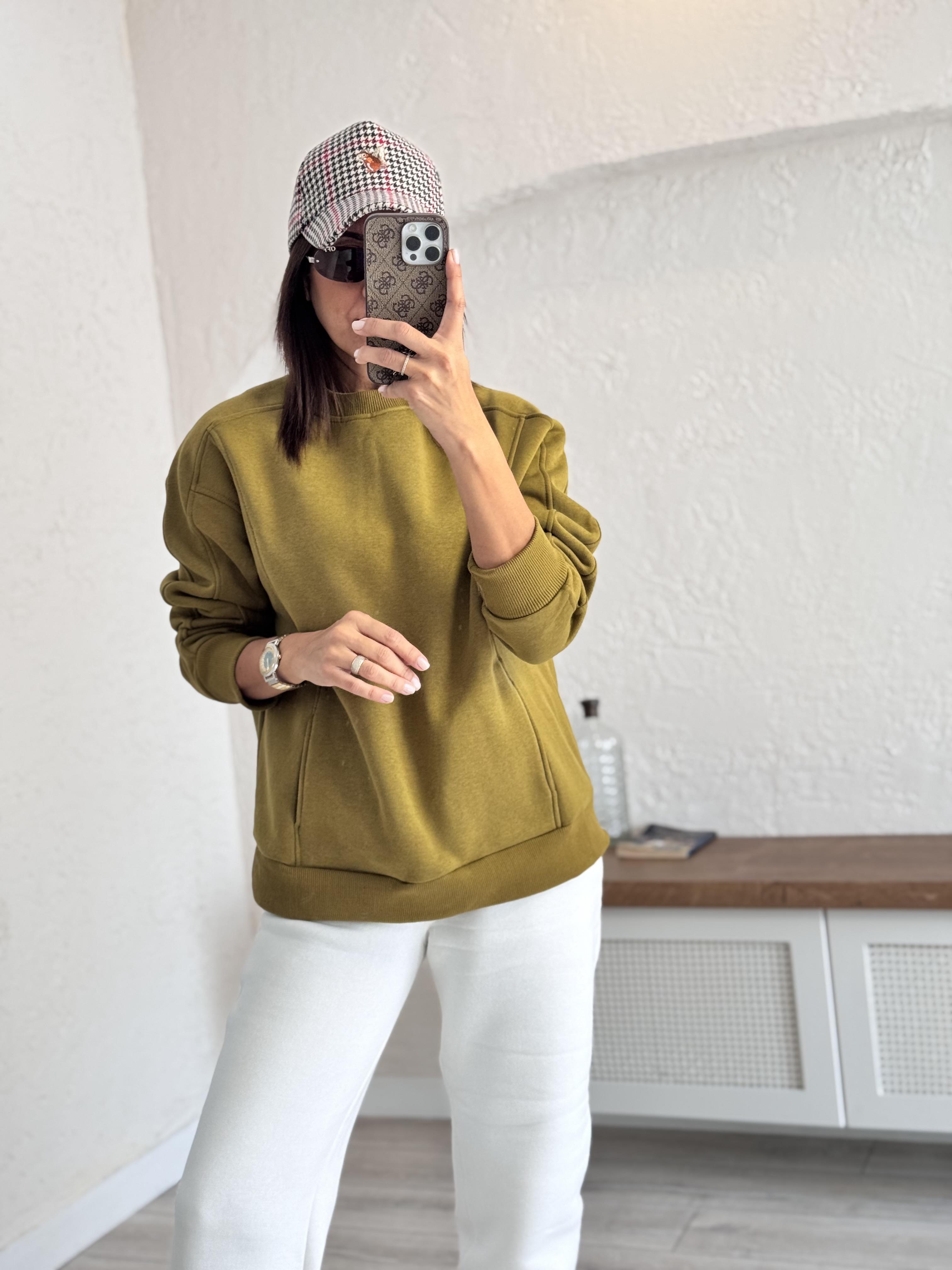  Haki Bisiklet Yaka Sweat 