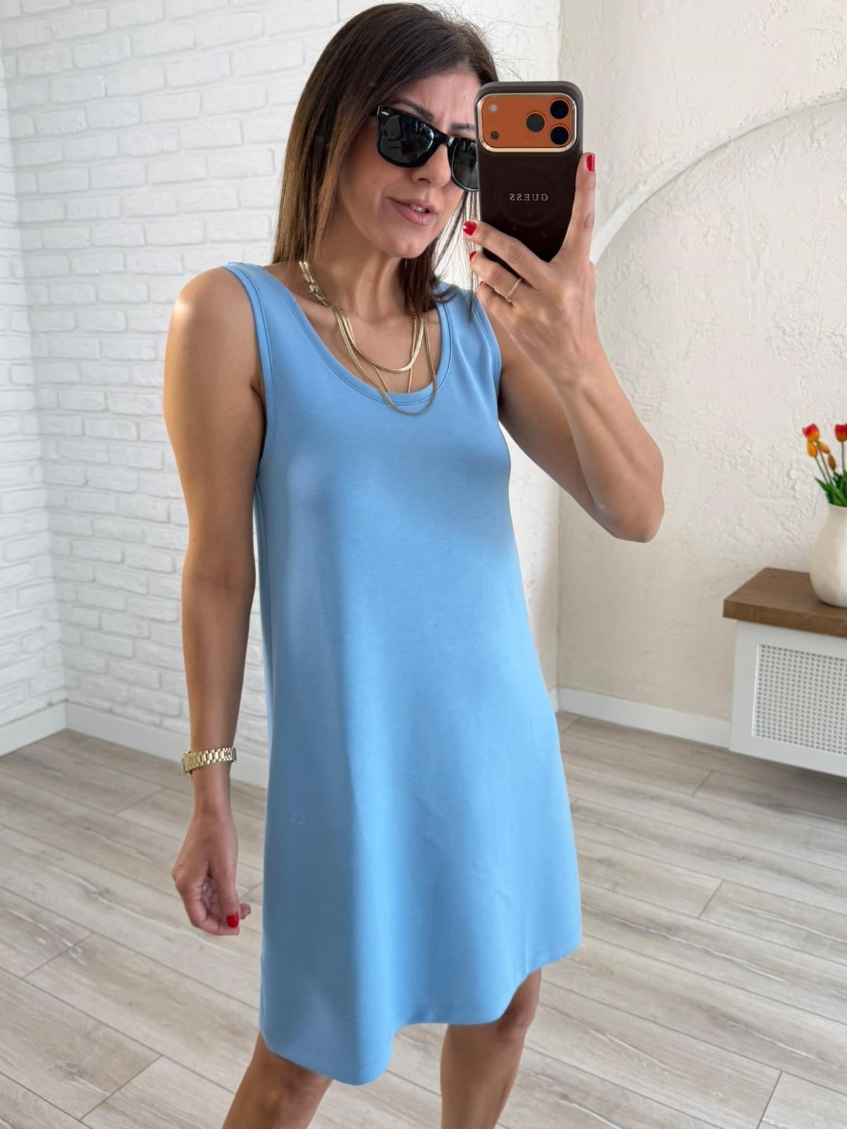  U Yaka Kalın Askılı Modal Elbise Bebe Mavi 