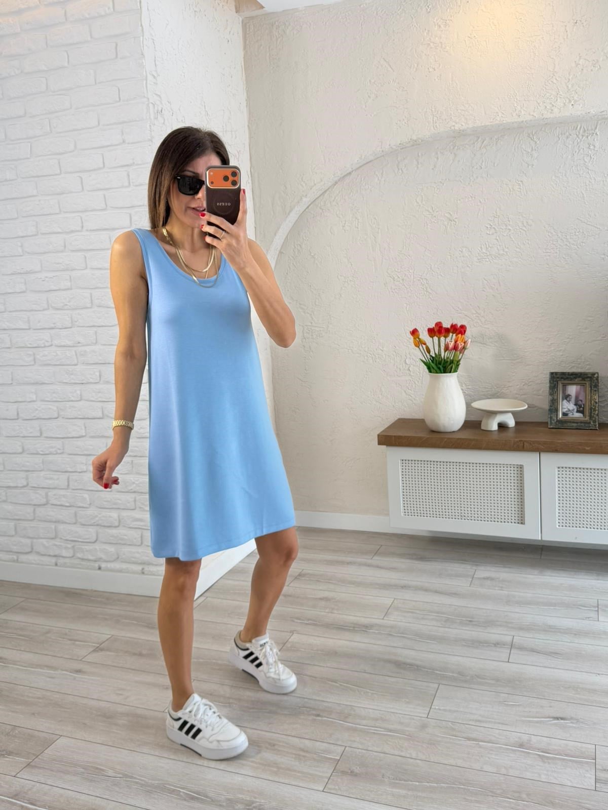  U Yaka Kalın Askılı Modal Elbise Bebe Mavi 